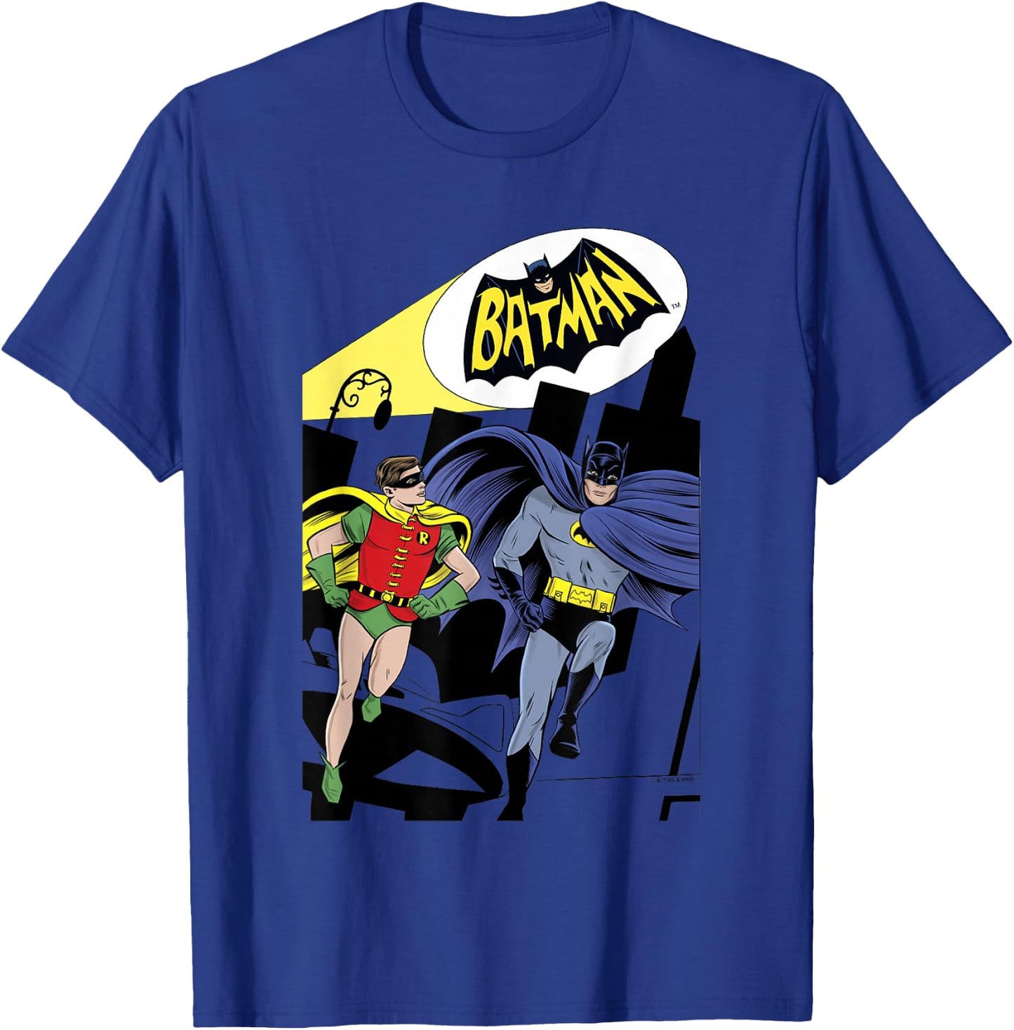 Batman Vintage Classic Batman & Robin Comic Spotlight Heroes T-Shirt - T-Shirt | Royal
