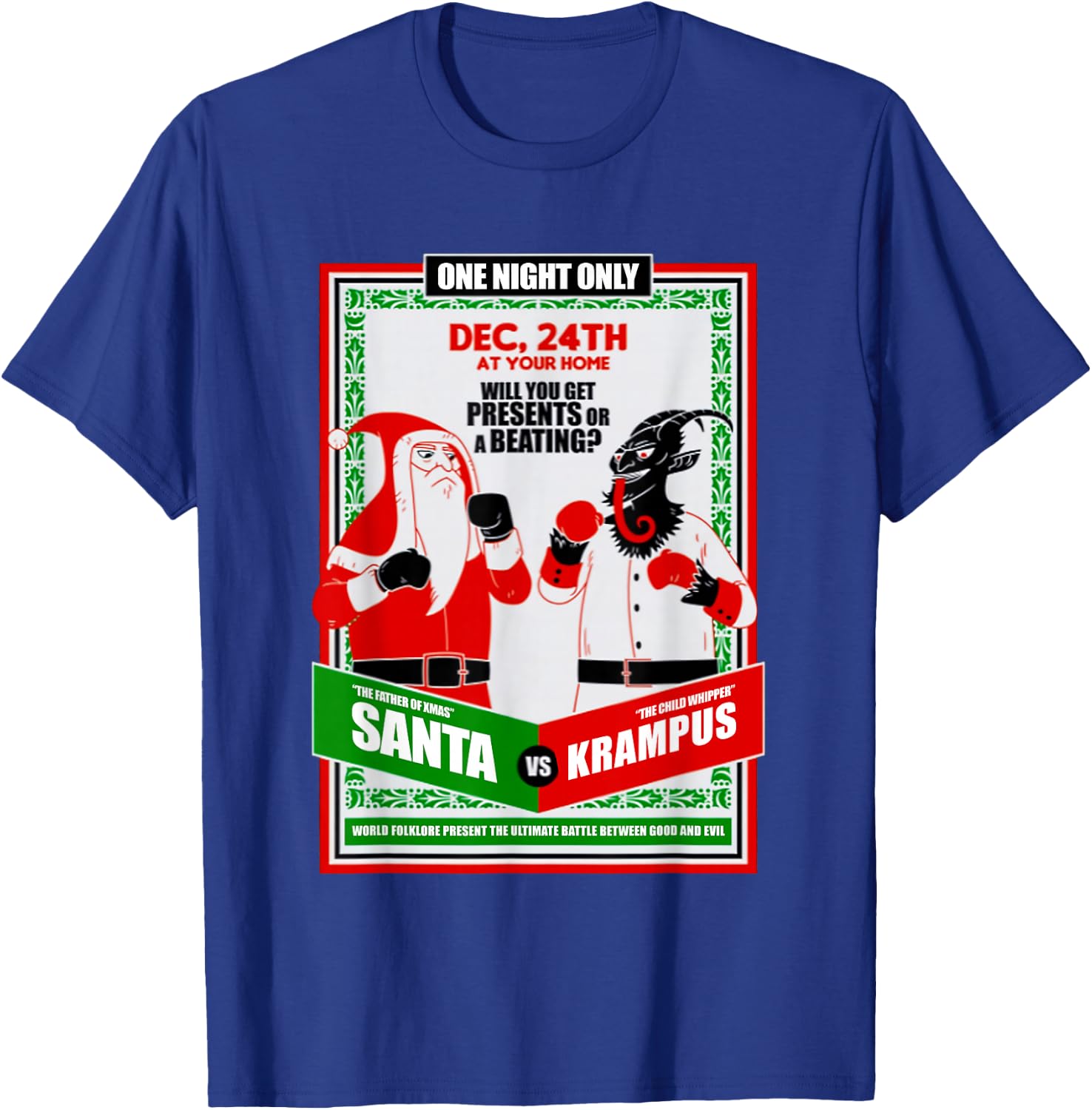 Funny Battle for Christmas Retro Santa VS Krampus Xmas Humor T-Shirt - T-Shirt | Royal