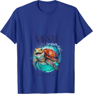 Nassau Bahamas Watercolor Happy Sea Turtle V-Neck T-Shirt - T-Shirt | Royal