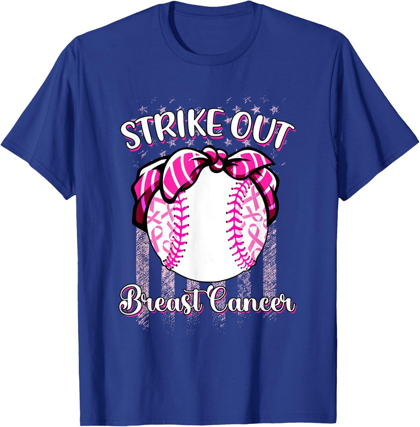 Strike Out Breast Cancer Baseball Pink Ribbon Women T-Shirt - T-Shirt | Royal
