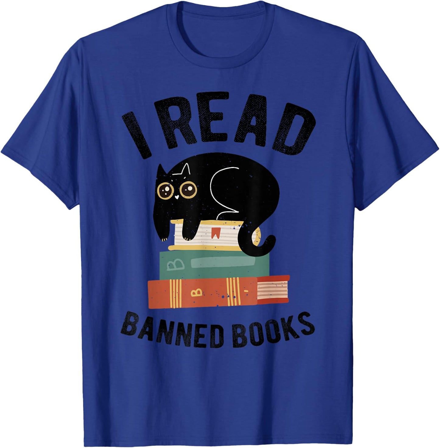 I Read Banned Books Librarians Black Cat Reader Bookworm T-Shirt - T-Shirt | Royal