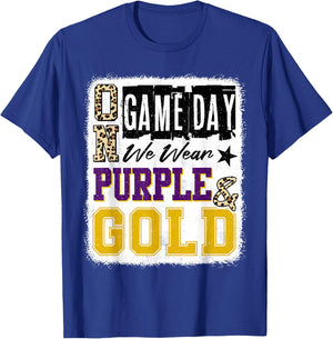 On Gameday Football We Wear Purple And Gold School Spirit T-Shirt - T-Shirt | Royal