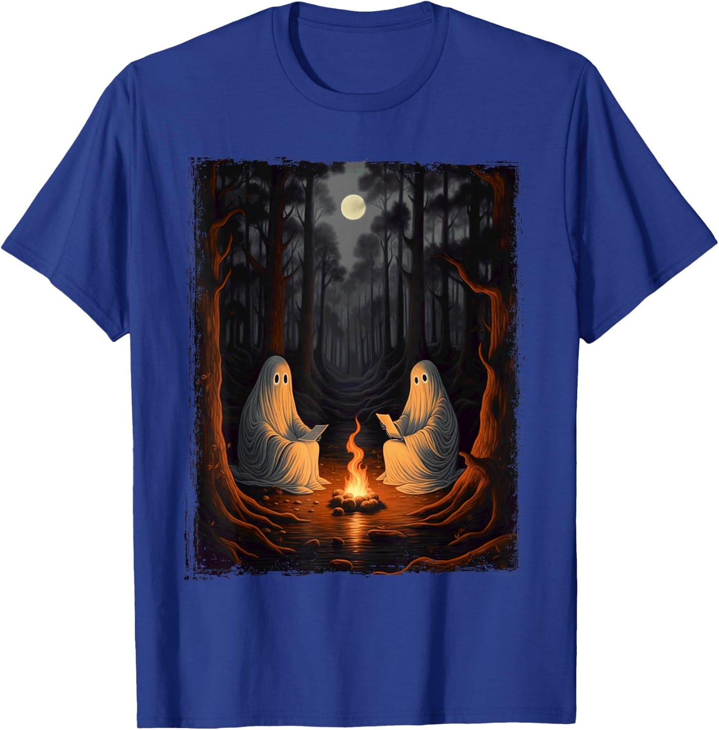 Vintage Ghost Book Reading Camping Gothic Halloween Teachers T-Shirt - T-Shirt | Royal