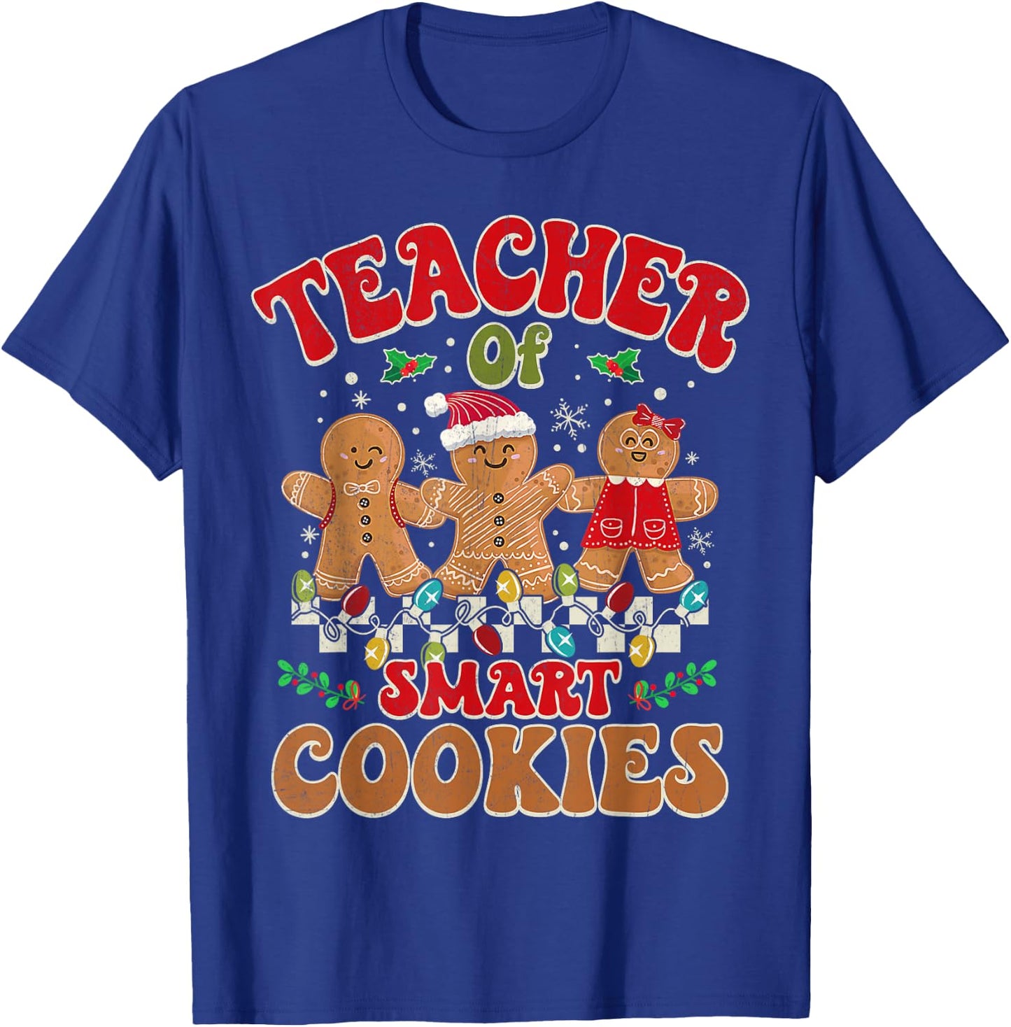 Groovy Retro Christmas Teacher Cute Gingerbread Cookies T-Shirt - T-Shirt | Royal