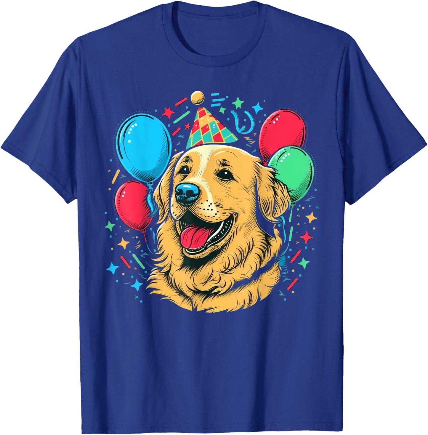 Celebration Event Birthday Party Golden Retriever T-Shirt - T-Shirt | Royal