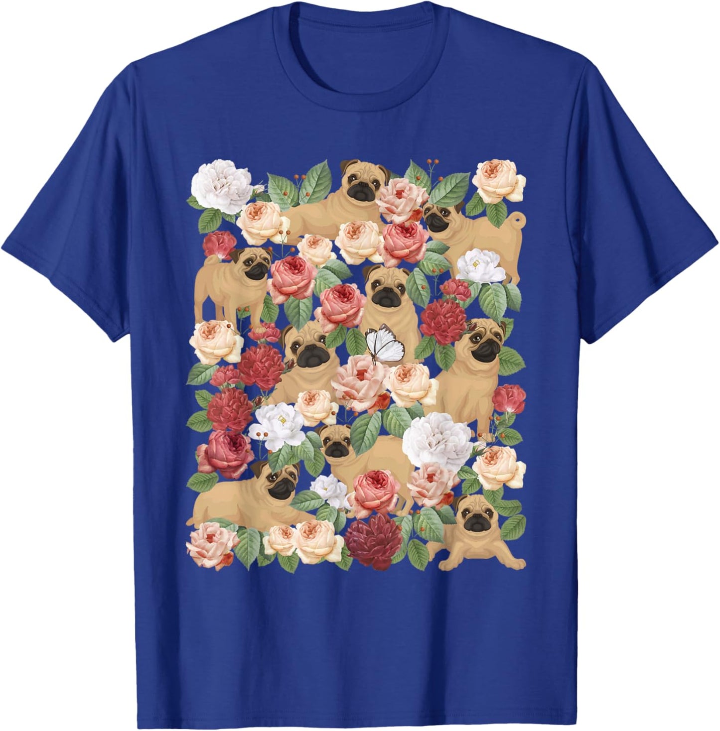 Botanical Black Pug Garden - Floral Dog Owner Pet Lover T-Shirt - T-Shirt | Royal