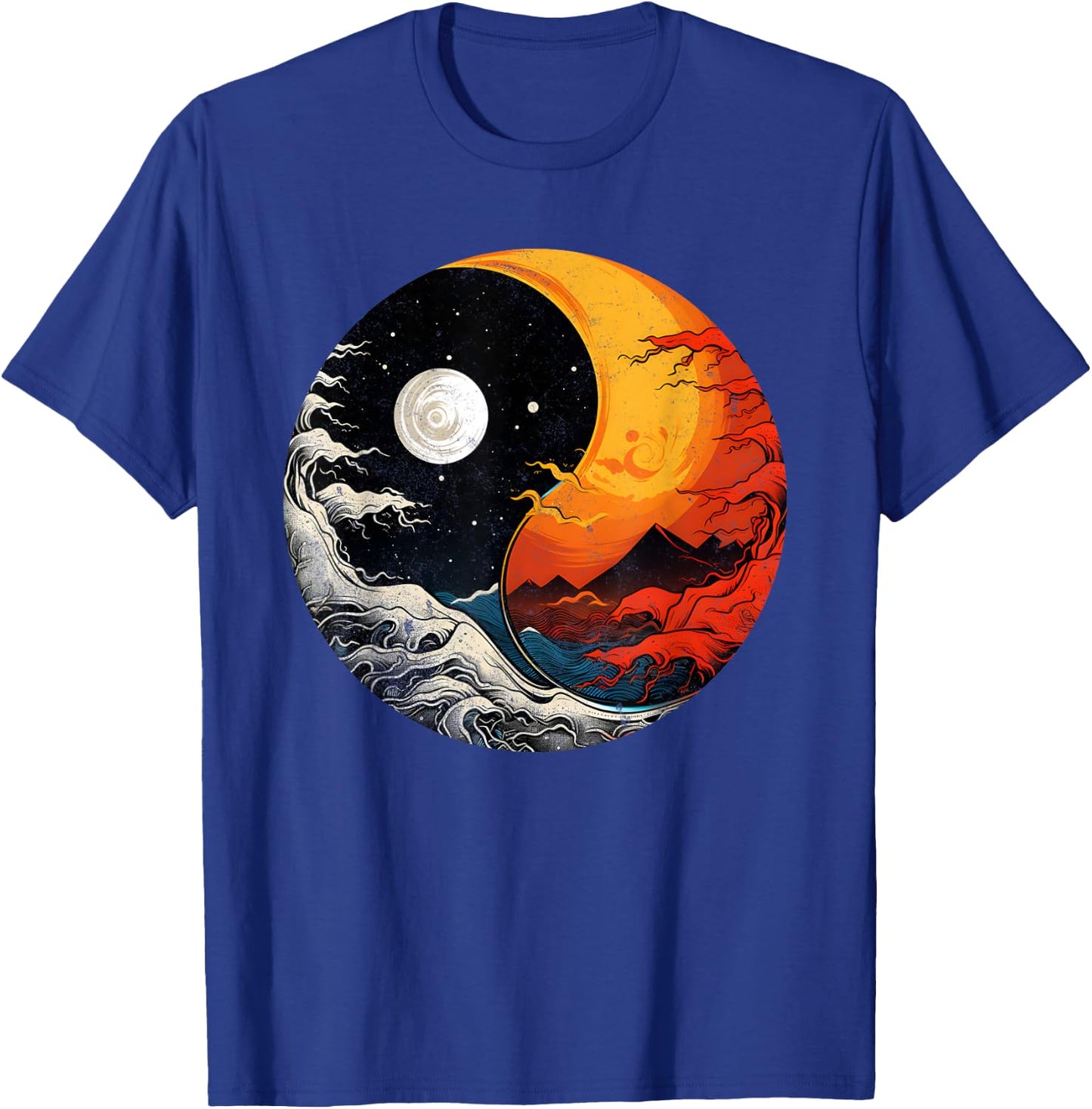 Ying Yang Energy Meditation Watercolor Tai Chi Day & Night T-Shirt - T-Shirt | Royal
