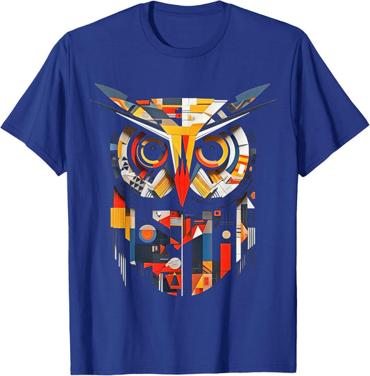 Owl Lover Artwork | Colorful Animal Motif Owl T-Shirt - T-Shirt | Royal