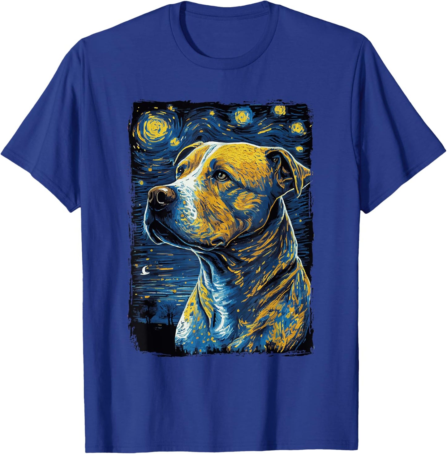 Pitbull Dog Starry Night Men Women Girls Kids T-Shirt - T-Shirt | Royal