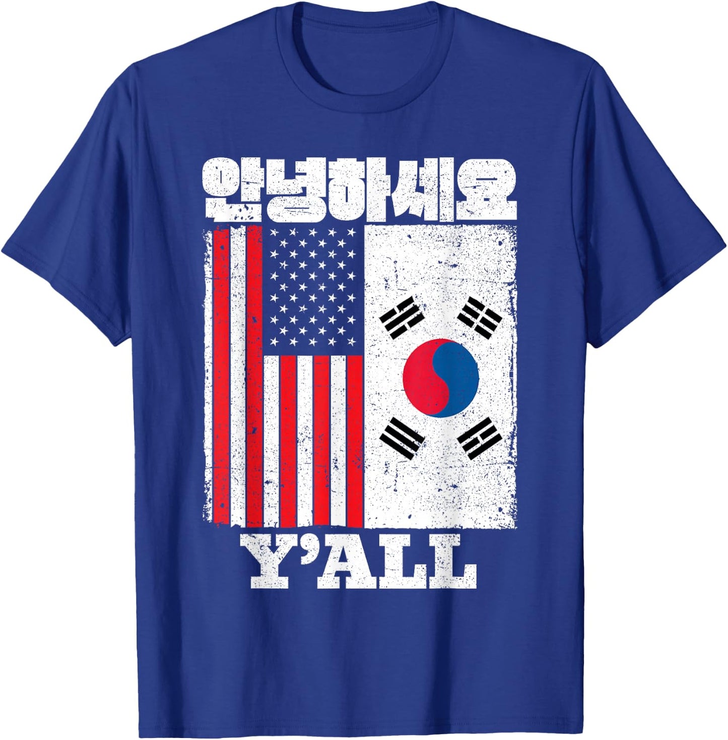 American And South Korea Flag annyeonghaseyo Y'all T-Shirt - T-Shirt | Royal