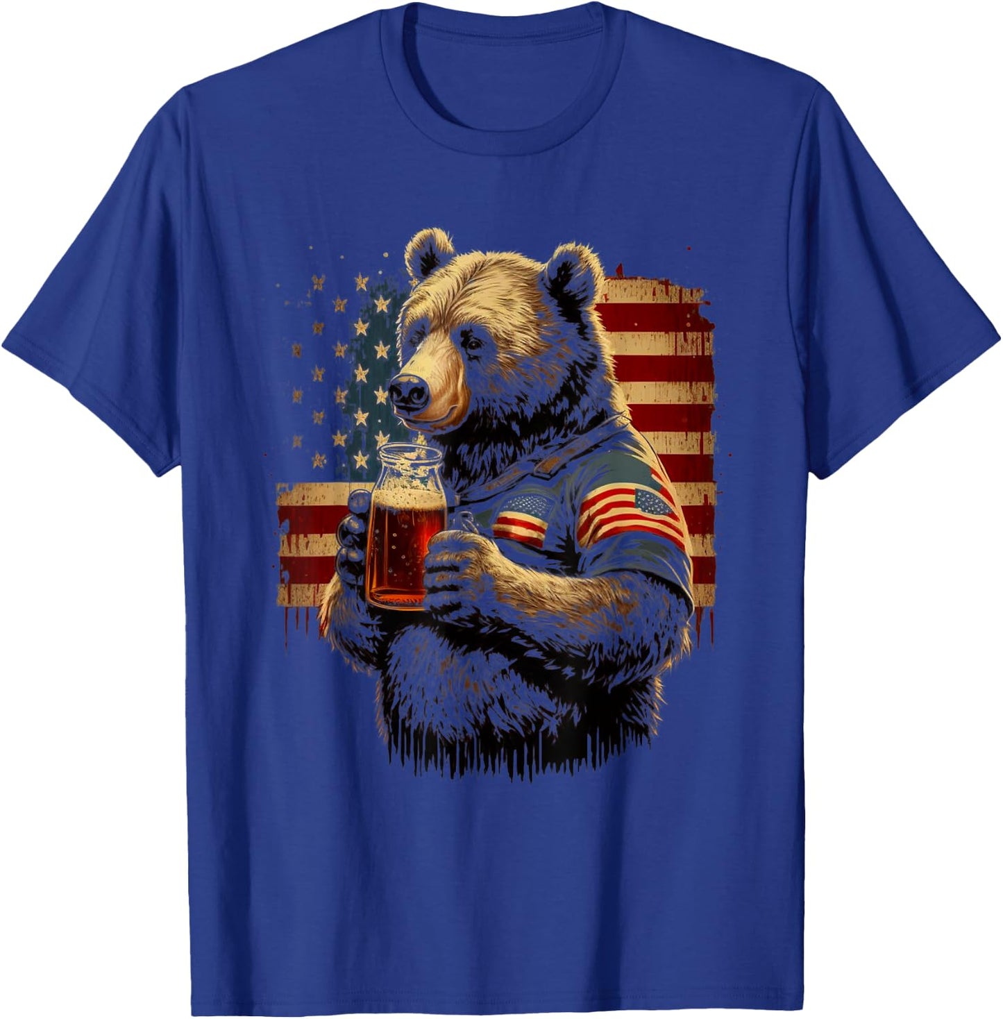 Patriotic Day Bear Drinking Beer Men T-Shirt - T-Shirt | Royal