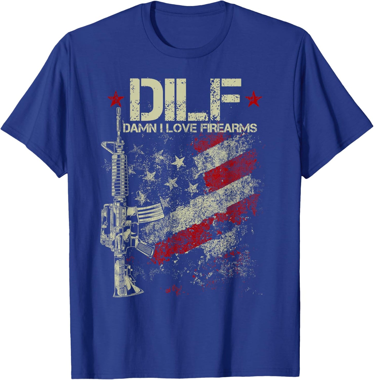 Funny DILF - Damn I Love Firearms Gun American Flag T-Shirt - T-Shirt | Royal