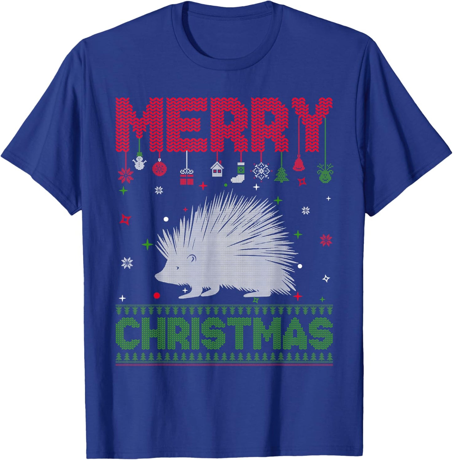 Ugly Holiday Sweater Christmas Funny Porcupine Graphic T-Shirt - T-Shirt | Royal