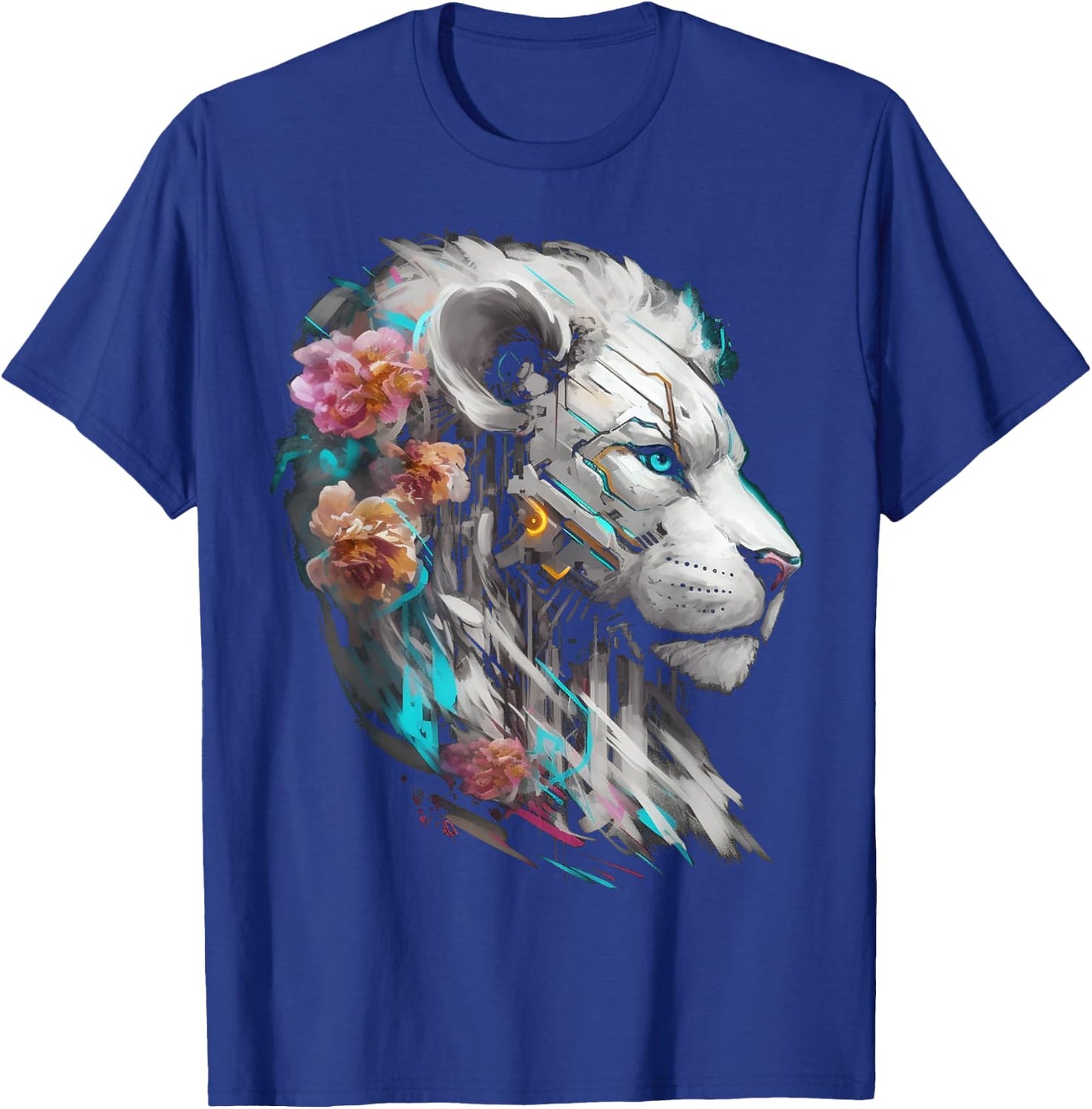White Lion Fantasy Flowers Art - Blue Eyes Animal Lion T-Shirt - T-Shirt | Royal
