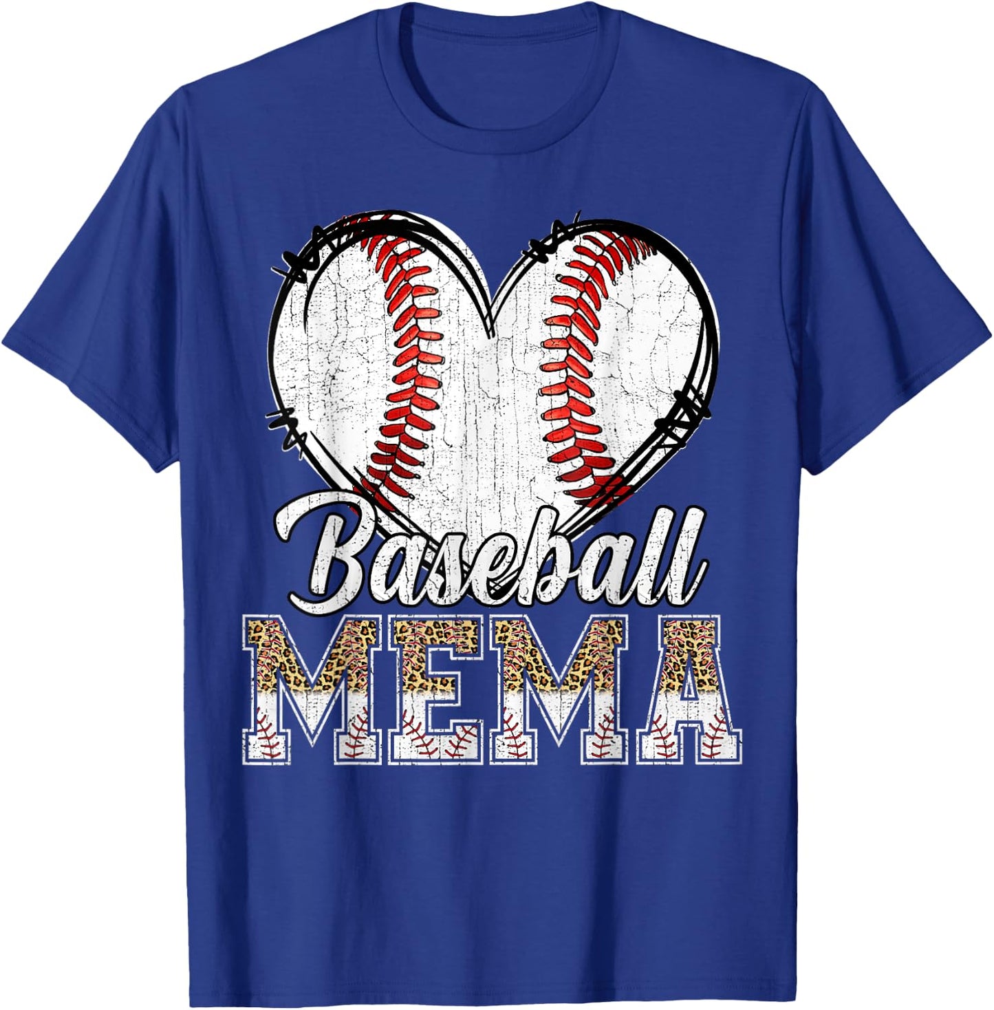 Softball Baseball Mema Heart Leopard Print Mother's Day T-Shirt - T-Shirt | Royal