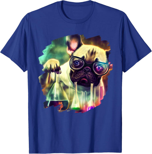 Mad Frenchie Dog Scientist Mixing Chemicals Chemistry Women Kids T-Shirt - T-Shirt | Royal