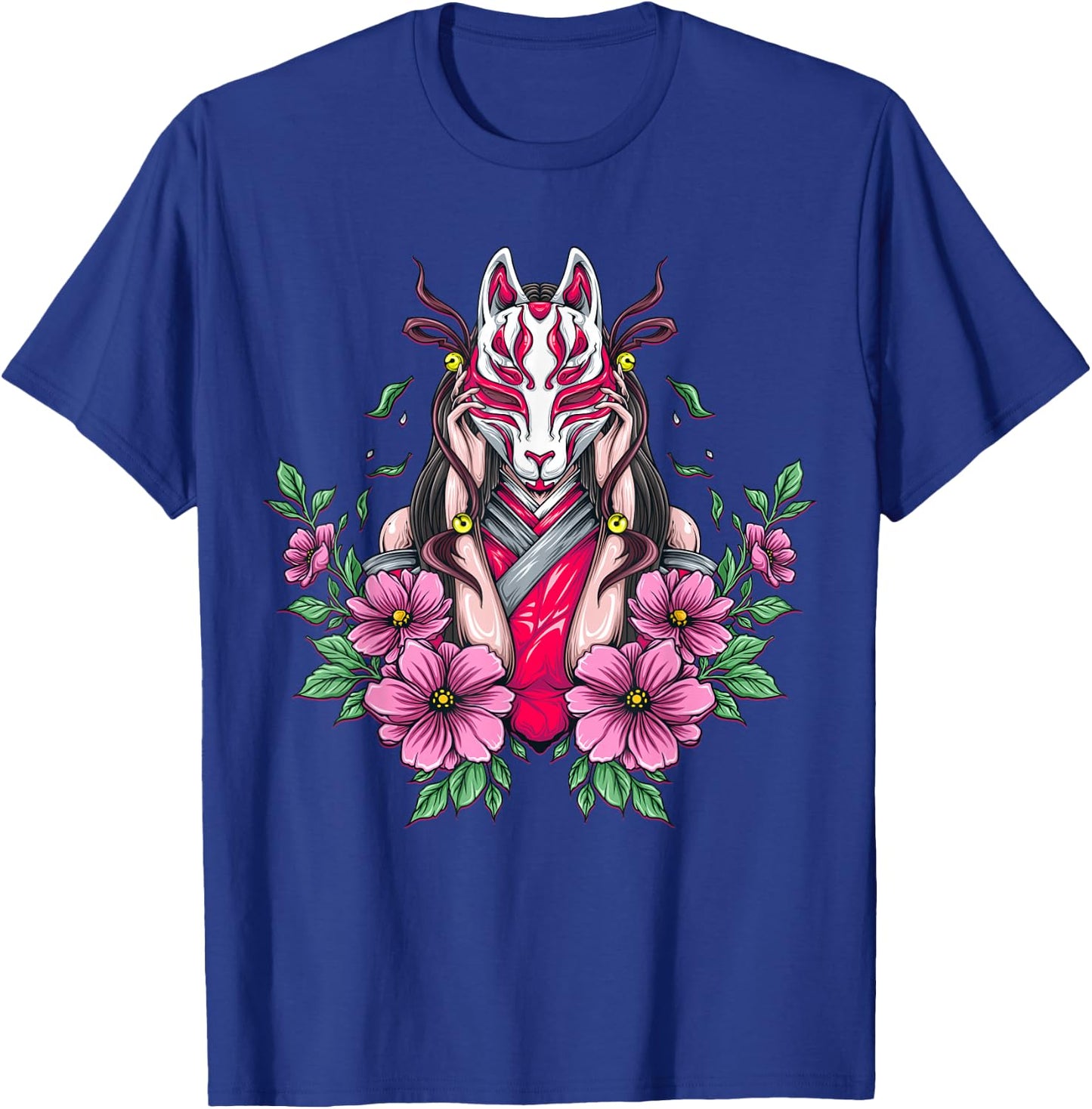 Woman with kitsune mask Nine Tailed Fox T-Shirt - T-Shirt | Royal