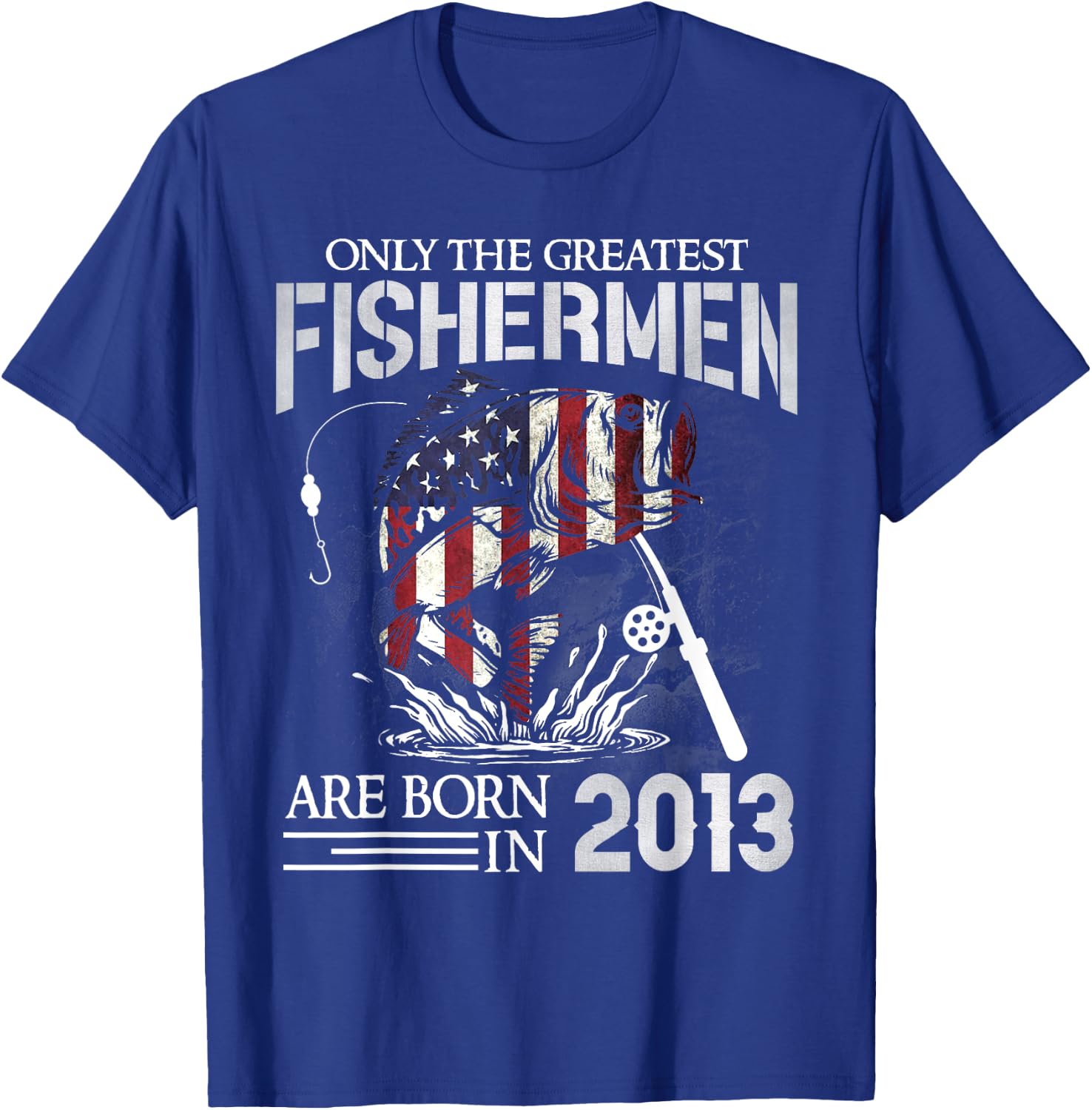 11th Birthday Fishermen USA Flag 11 Year Old Fishing Boy T-Shirt - T-Shirt | Royal