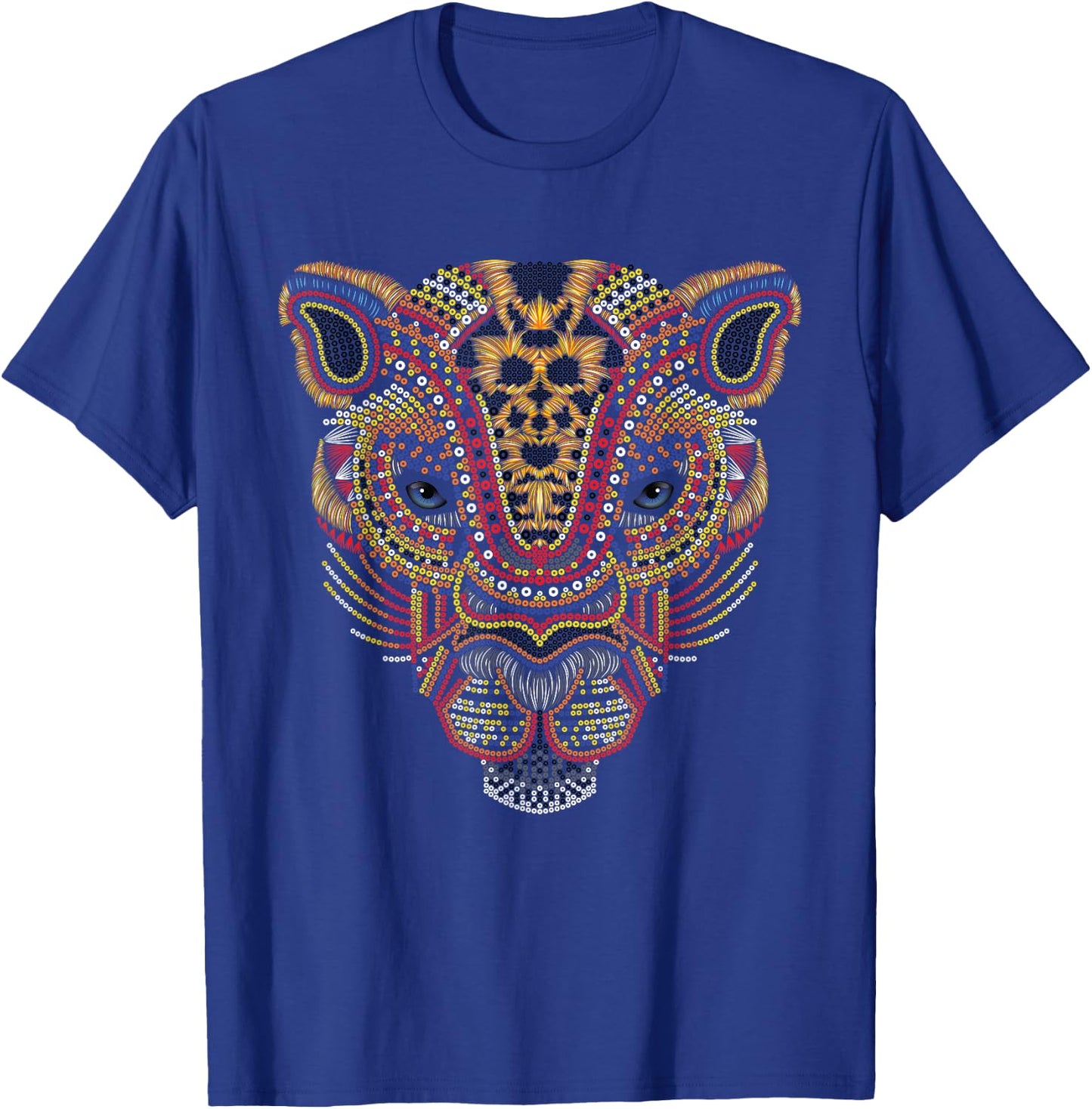 Jaguar head art huichol face mexico Aztec Mayas for big cats T-Shirt - T-Shirt | Royal