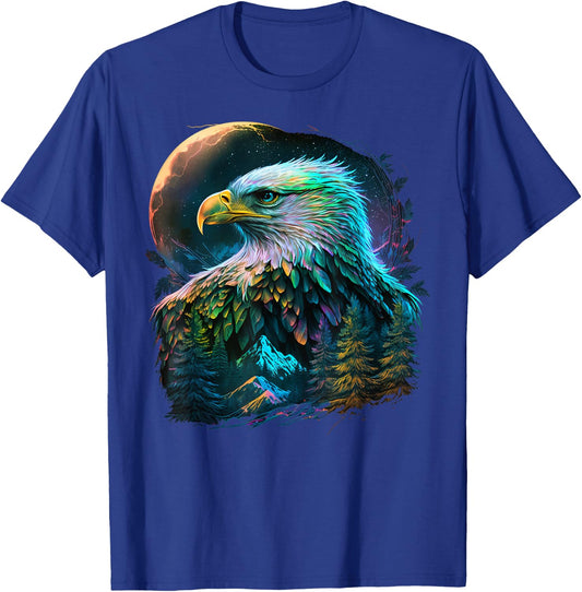 Colorful Realistic Eagle in Wilderness Nature on Moon Eagle T-Shirt - T-Shirt | Royal