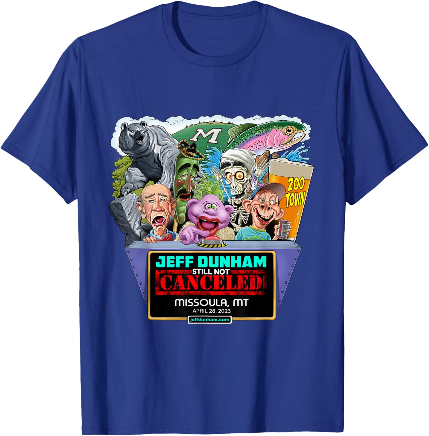 Jeff Dunham Missoula, MT (2023) T-Shirt - T-Shirt | Royal