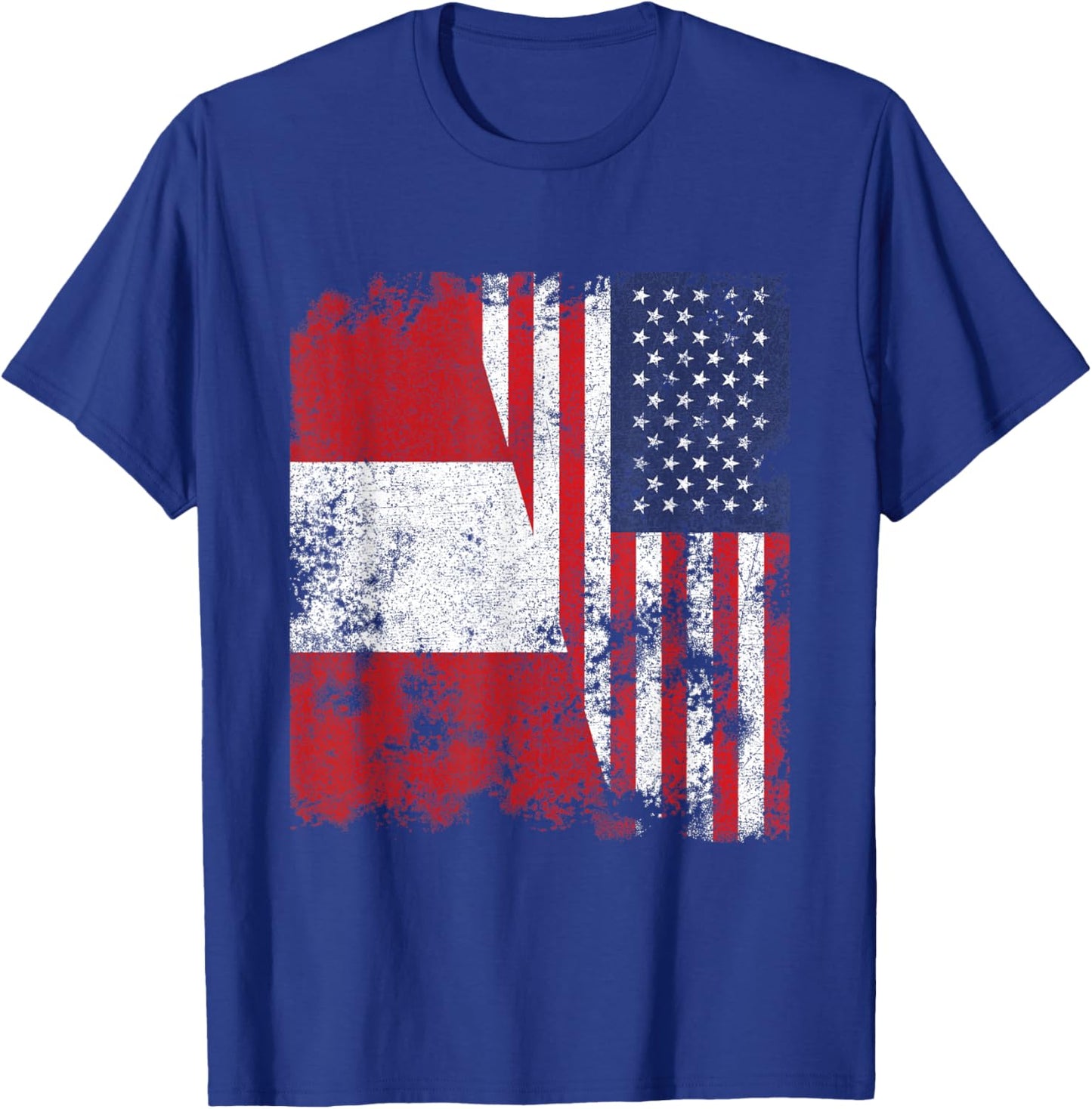 Peru USA Flag Distressed - Half American T-Shirt - T-Shirt | Royal