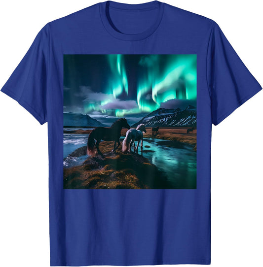 Iceland Northern Lights Landscape Wilderness Horse Souvenir T-Shirt - T-Shirt | Royal