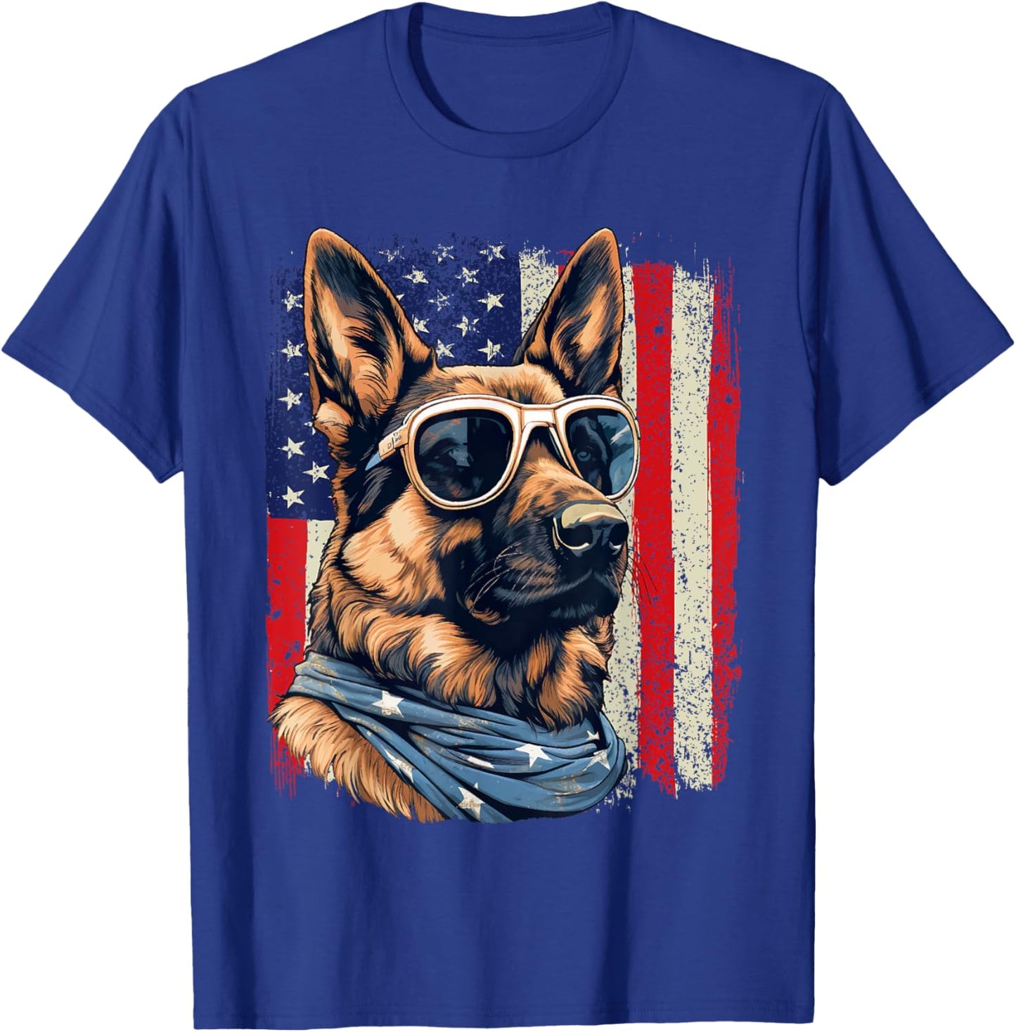 Patriotic German Shepherd American Flag 4th Of July Shepherd T-Shirt - T-Shirt | Royal