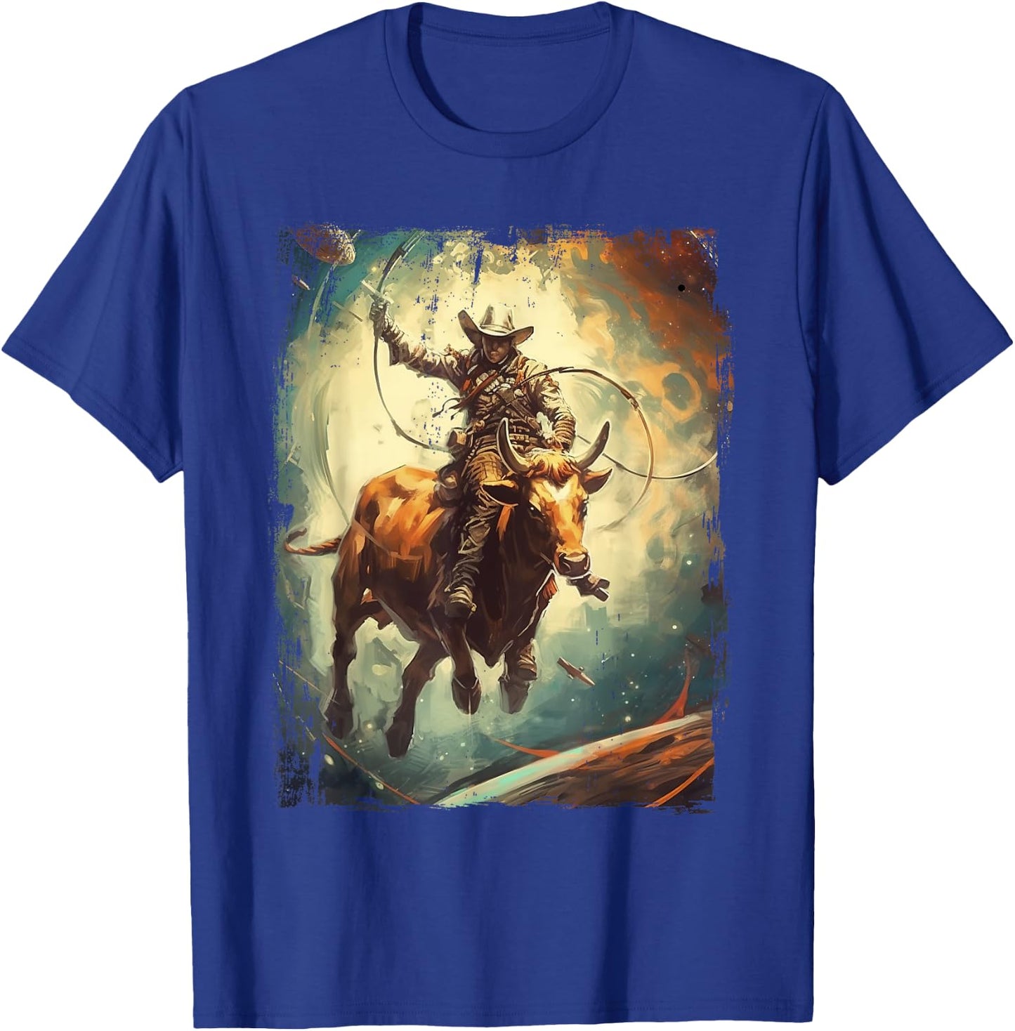 Space Rodeo Cowboy Western Southern Bull Riding T-Shirt - T-Shirt | Royal