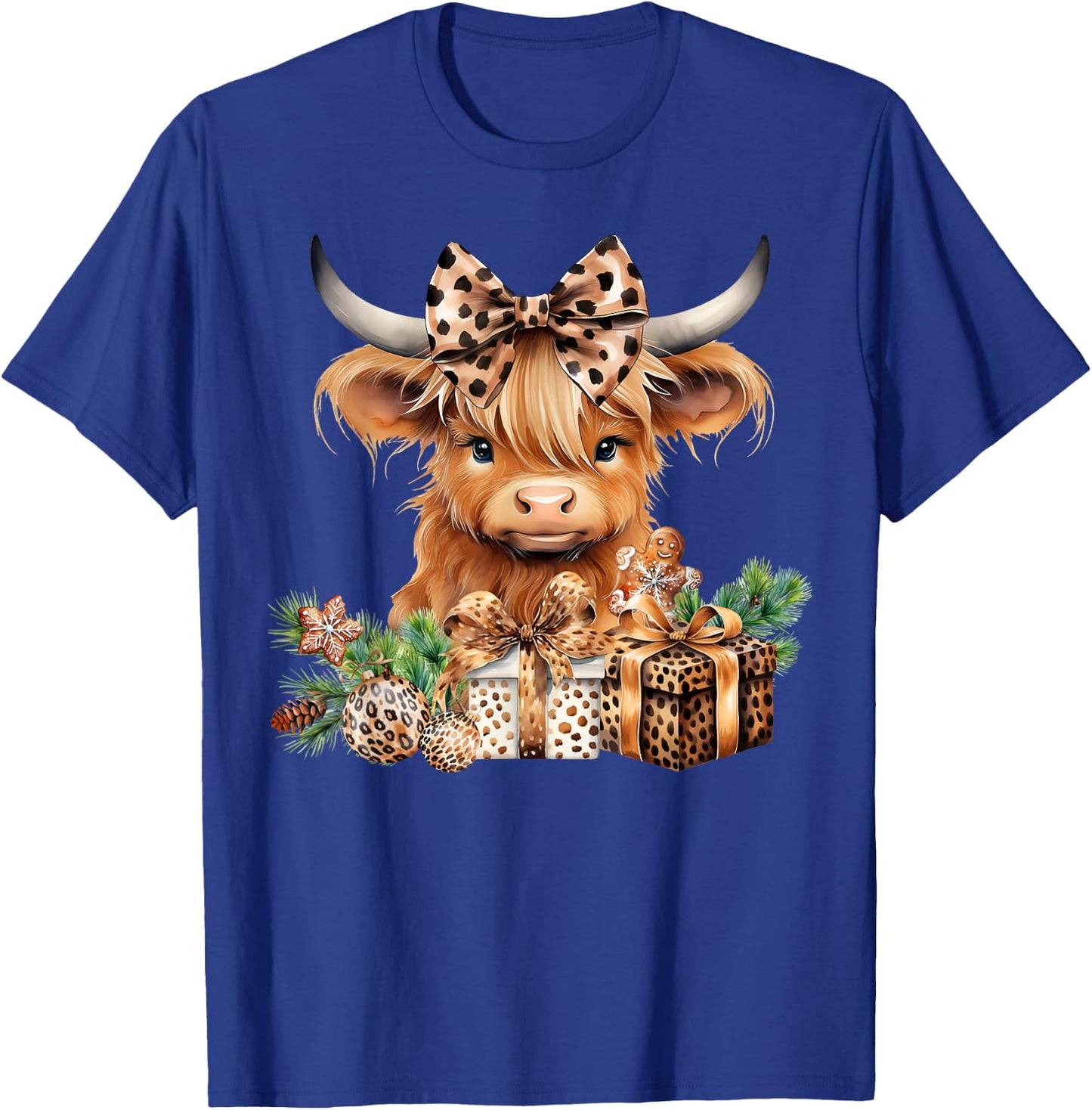 Baby Highland Cow Merry Christmas Leopard Cute Cow Farmer T-Shirt - T-Shirt | Royal