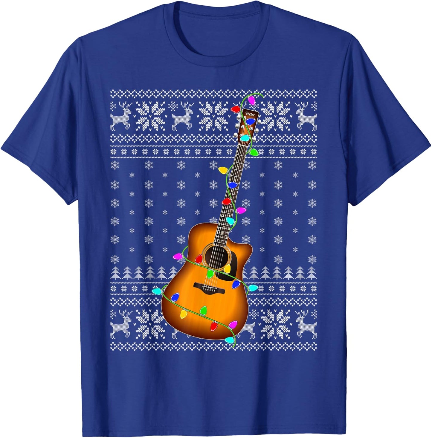 Guitar Music Lover Xmas Lighting Ugly Guitar Christmas T-Shirt - T-Shirt | Royal