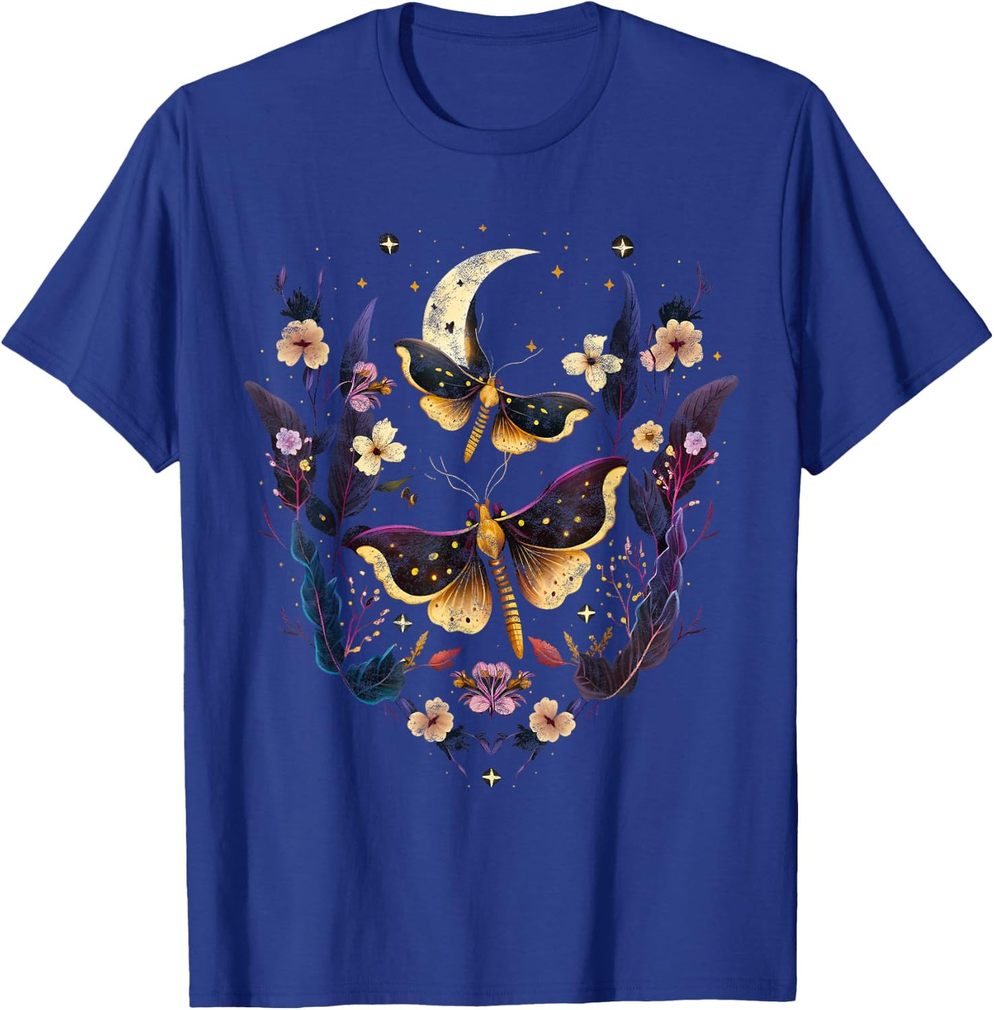 Moths with moon, flowers, butterfly, Wicca, goth, night T-Shirt - T-Shirt | Royal