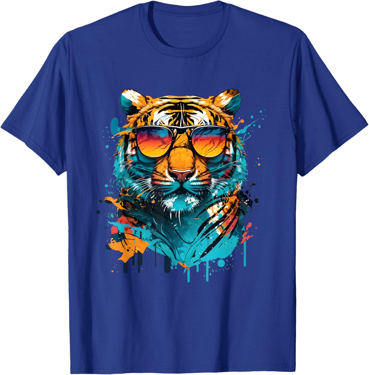 Colorful Tiger Face Tiger Head Wild Cat Lover T-Shirt - T-Shirt | Royal