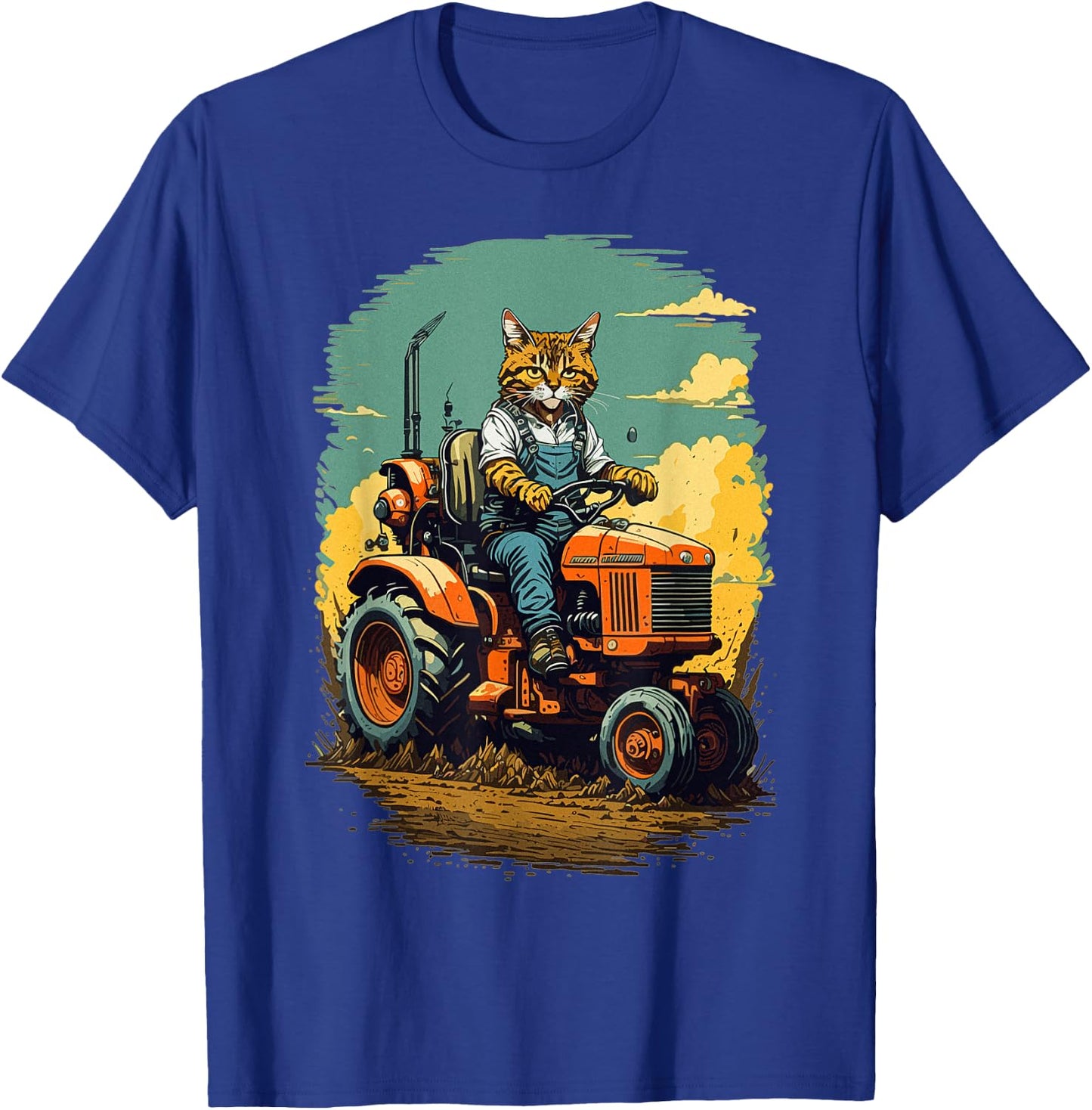 Funny Farm Tractor Lover Cat Farmer Life Cat Driving Tractor T-Shirt - T-Shirt | Royal