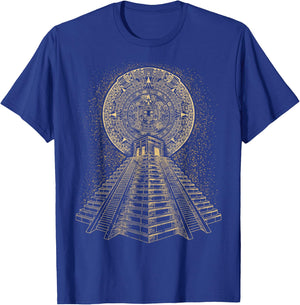 Ancient Sacred Mayan Aztec Calendar Pyramid Geometry T-Shirt - T-Shirt | Royal