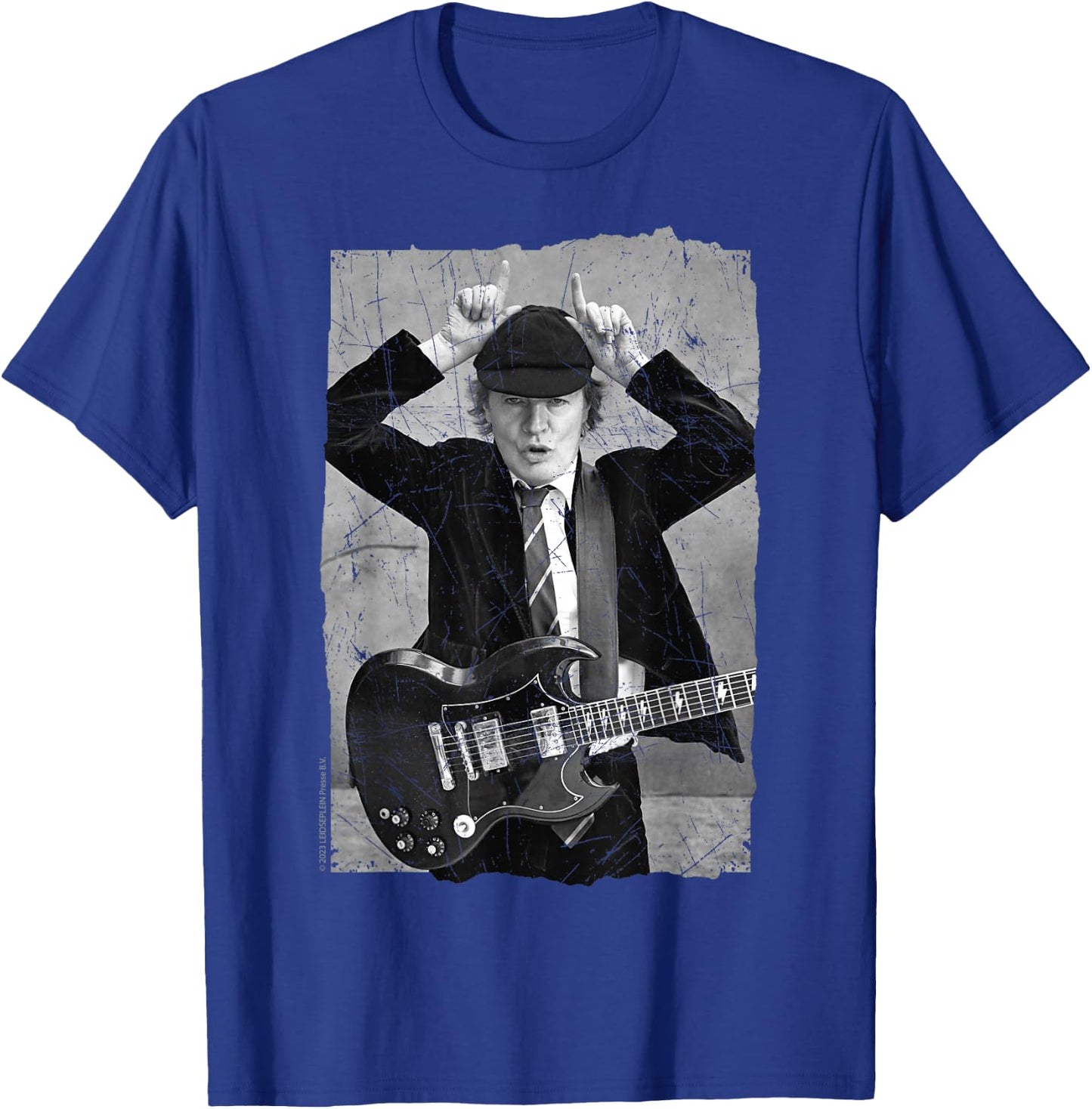 Official AC/DC Rock Music Band Angus Young Distressed Photo T-Shirt - T-Shirt | Royal