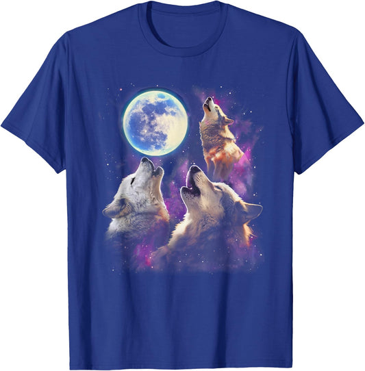 Three Wolves Howling At The Moon Funny Wild Animal Wolf Gift T-Shirt - T-Shirt | Royal