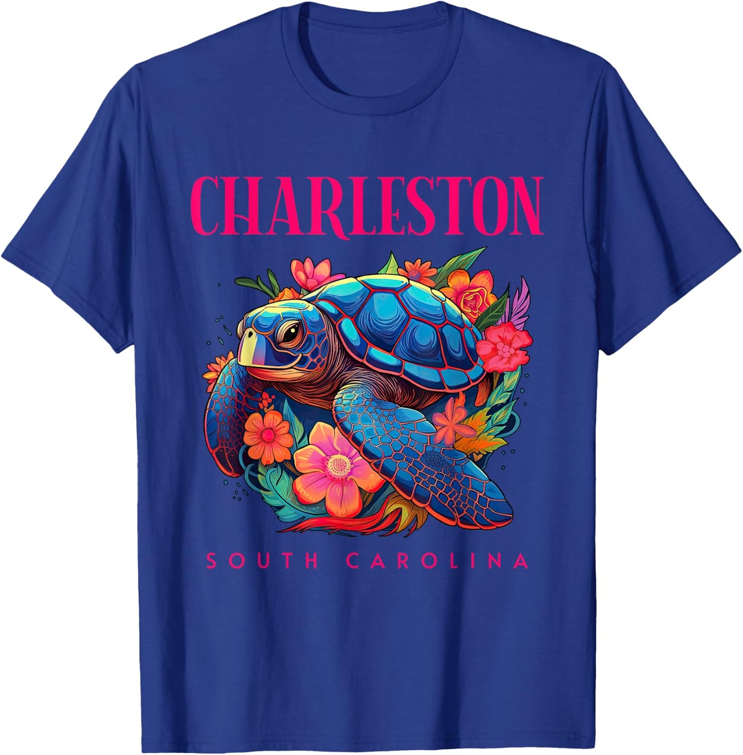 Charleston South Carolina Floral Beach Turtle Souvenir T-Shirt - T-Shirt | Royal