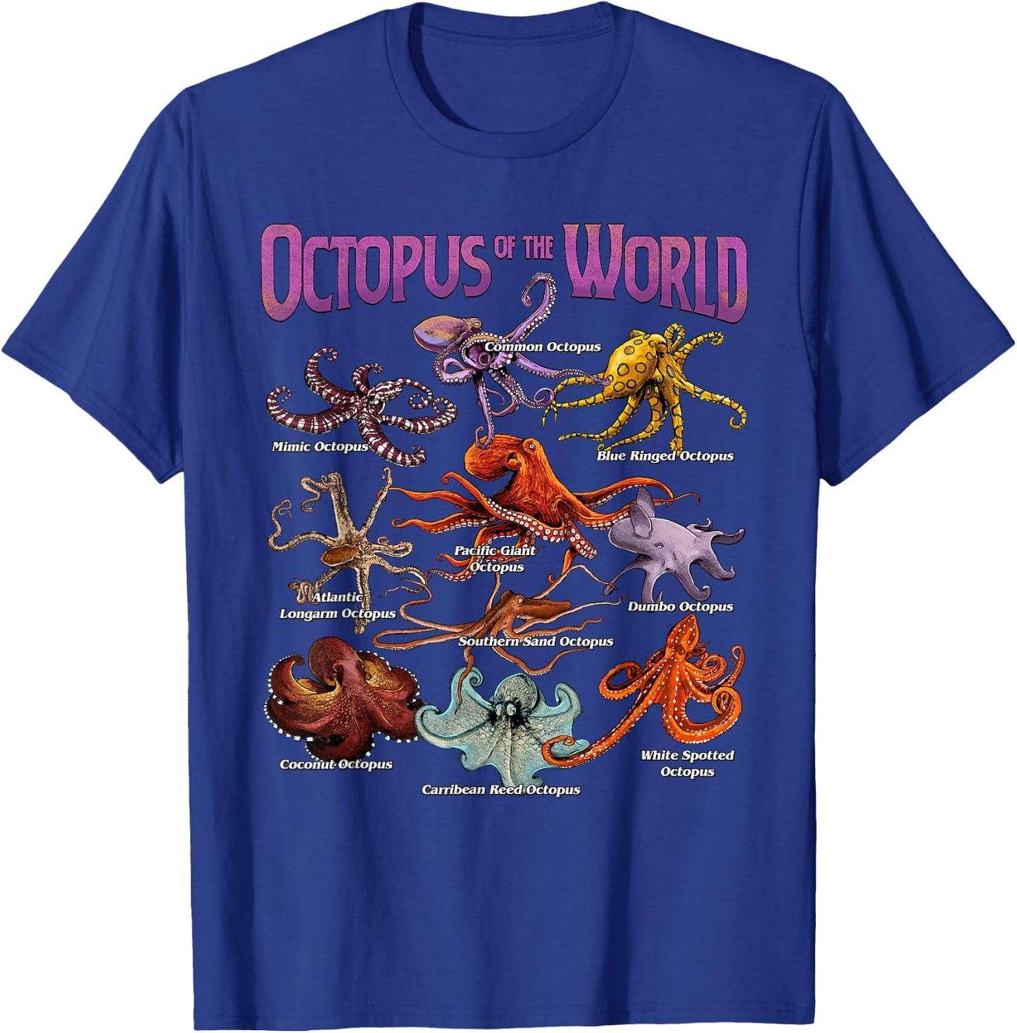 Octopus of The World Sea Animal Educational Octopus Lover T-Shirt - T-Shirt | Royal