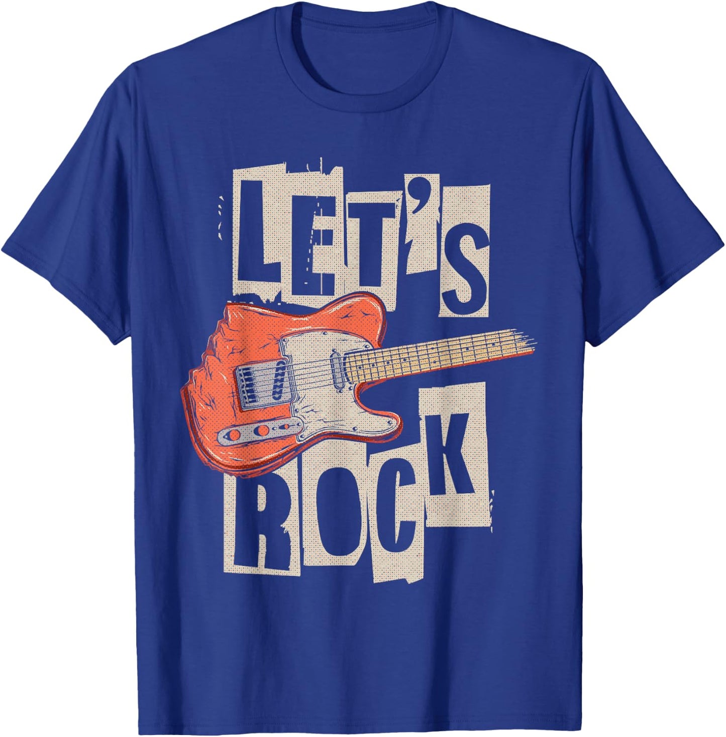 Let's Rock Electric Guitar Music Lover Band Guitarist Retro T-Shirt - T-Shirt | Royal