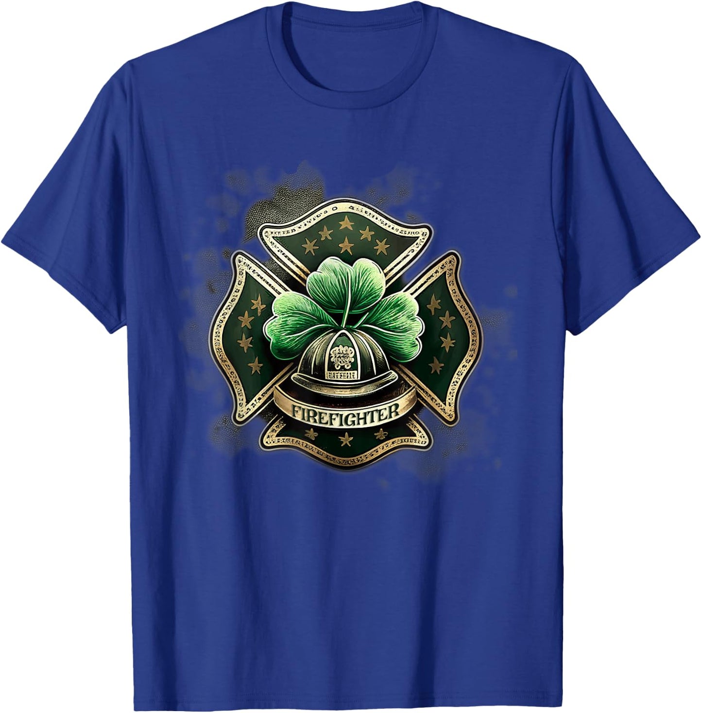 Vintage Shamrock Irish Firefighter St Patricks USA Fireman T-Shirt - T-Shirt | Royal