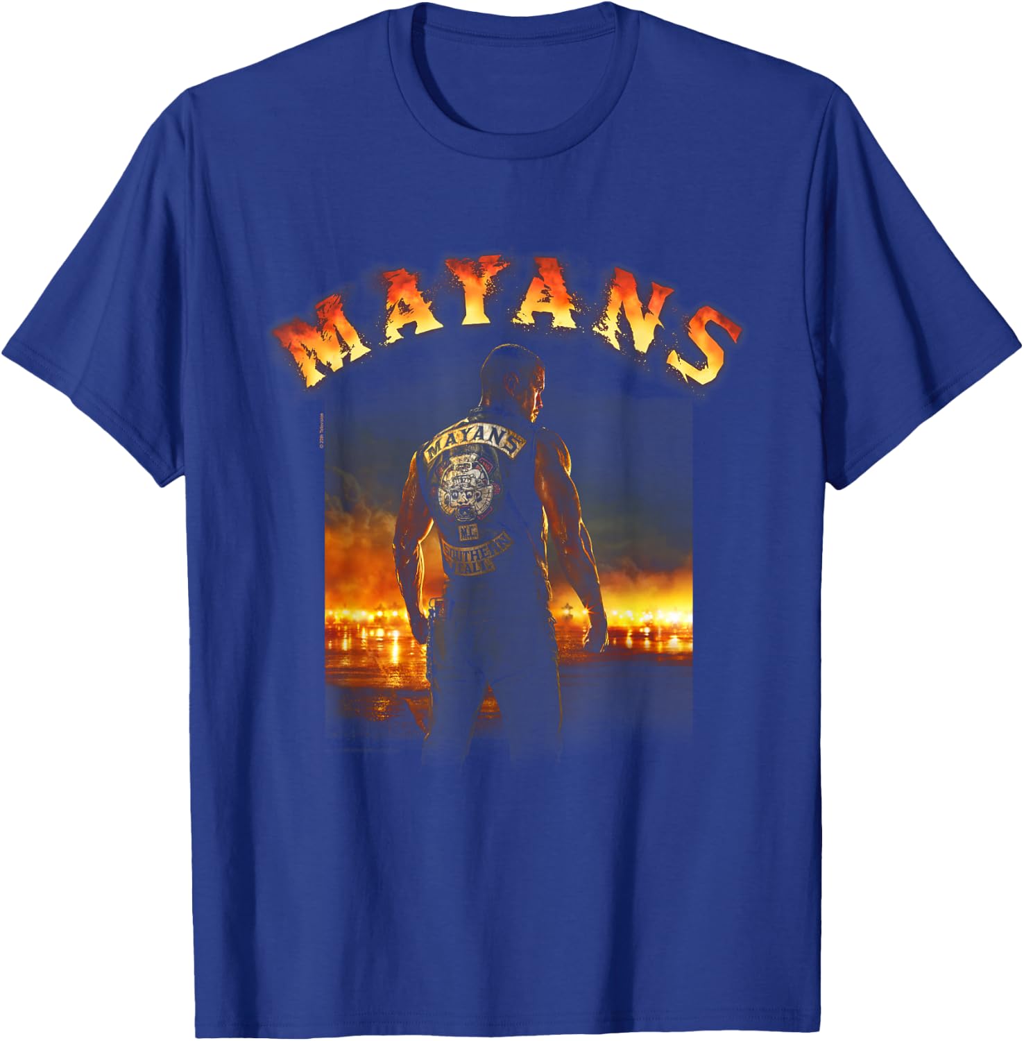 Mayans M.C. Logo on Fire & Pose T-Shirt - T-Shirt | Royal