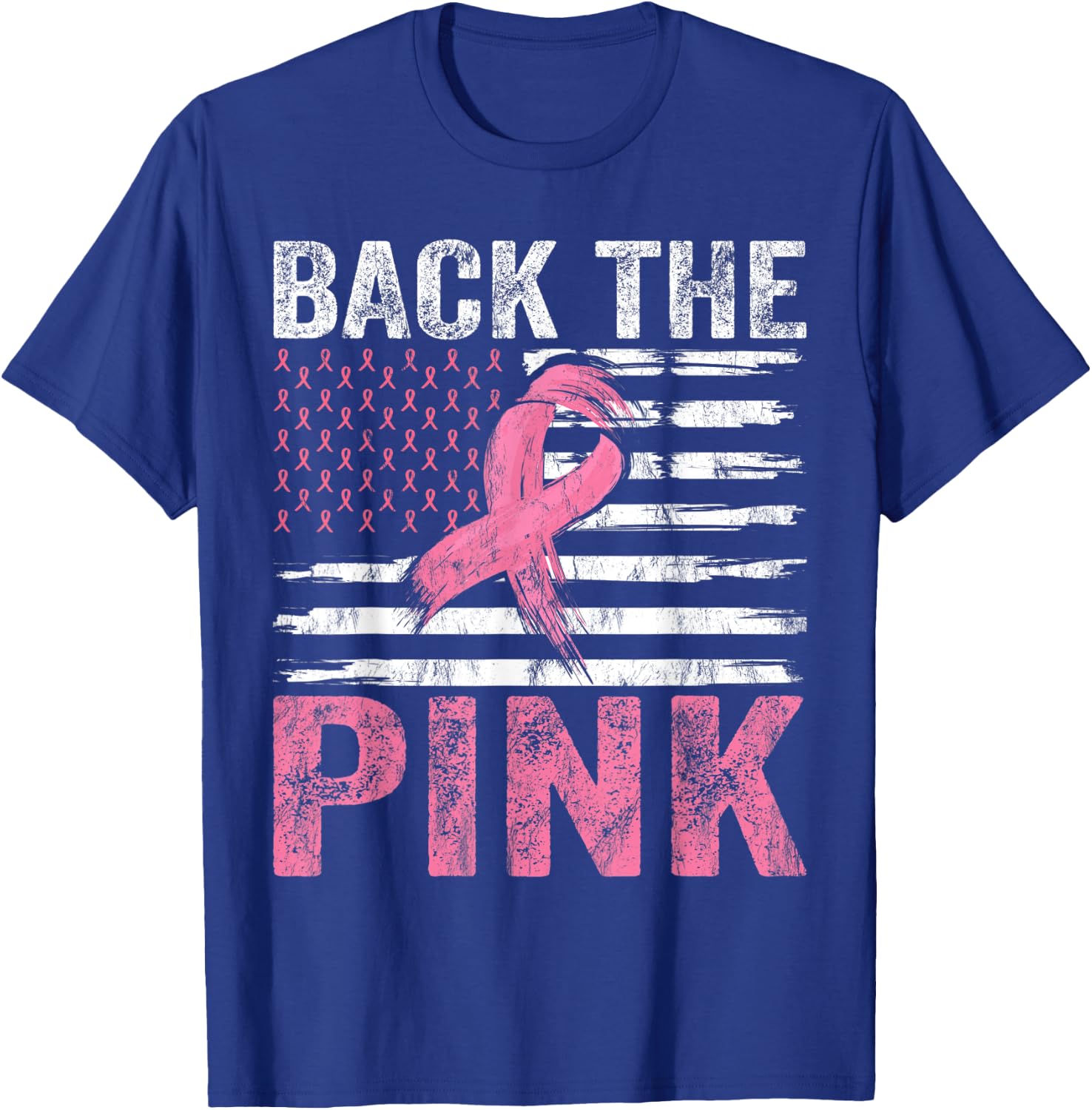 Breast Cancer Awareness USA Flag Design Back The Pink Ribbon T-Shirt - T-Shirt | Royal