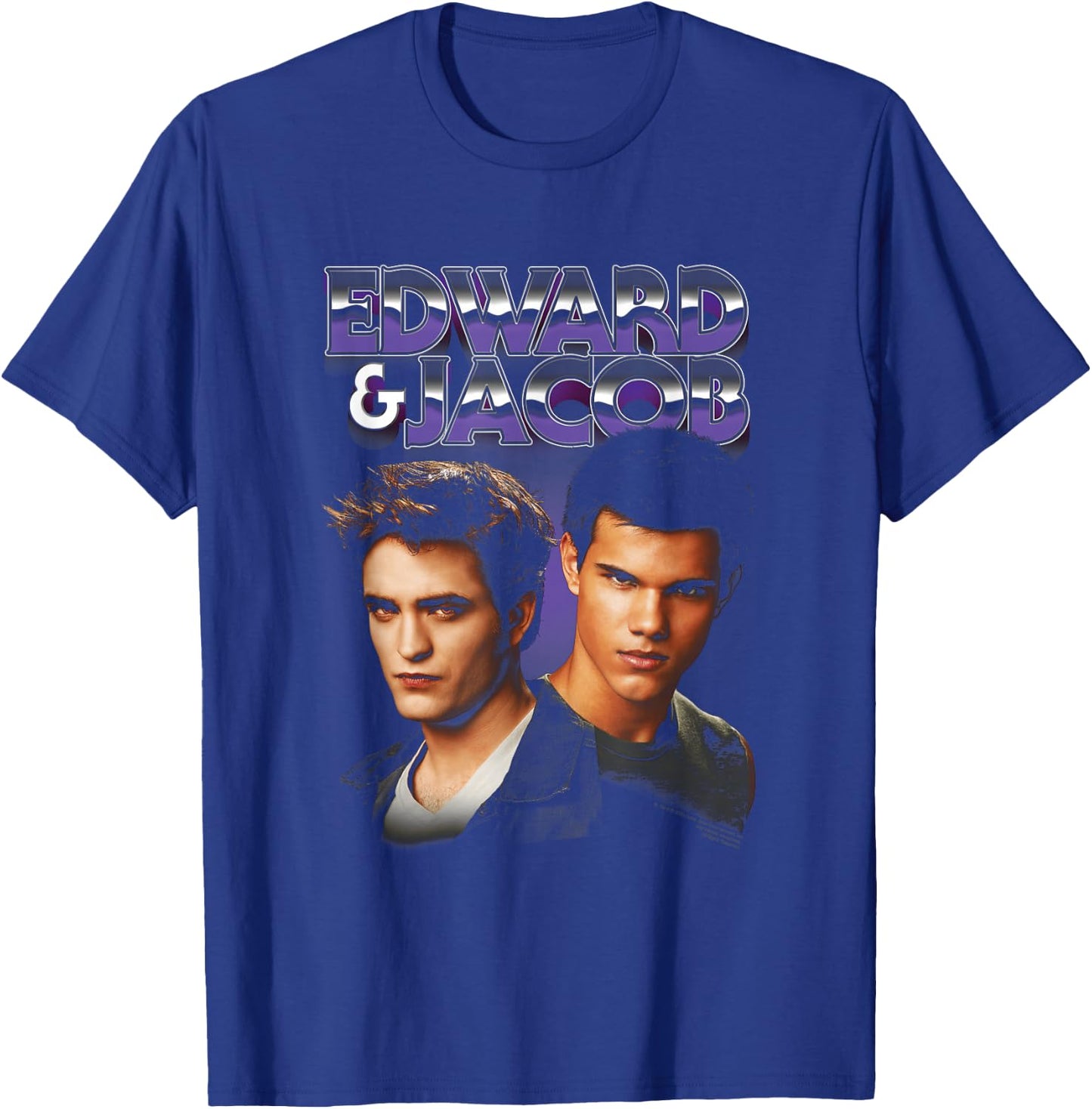 Twilight Edward & Jacob Purple Chrome Text Portrait Movie T-Shirt - T-Shirt | Royal