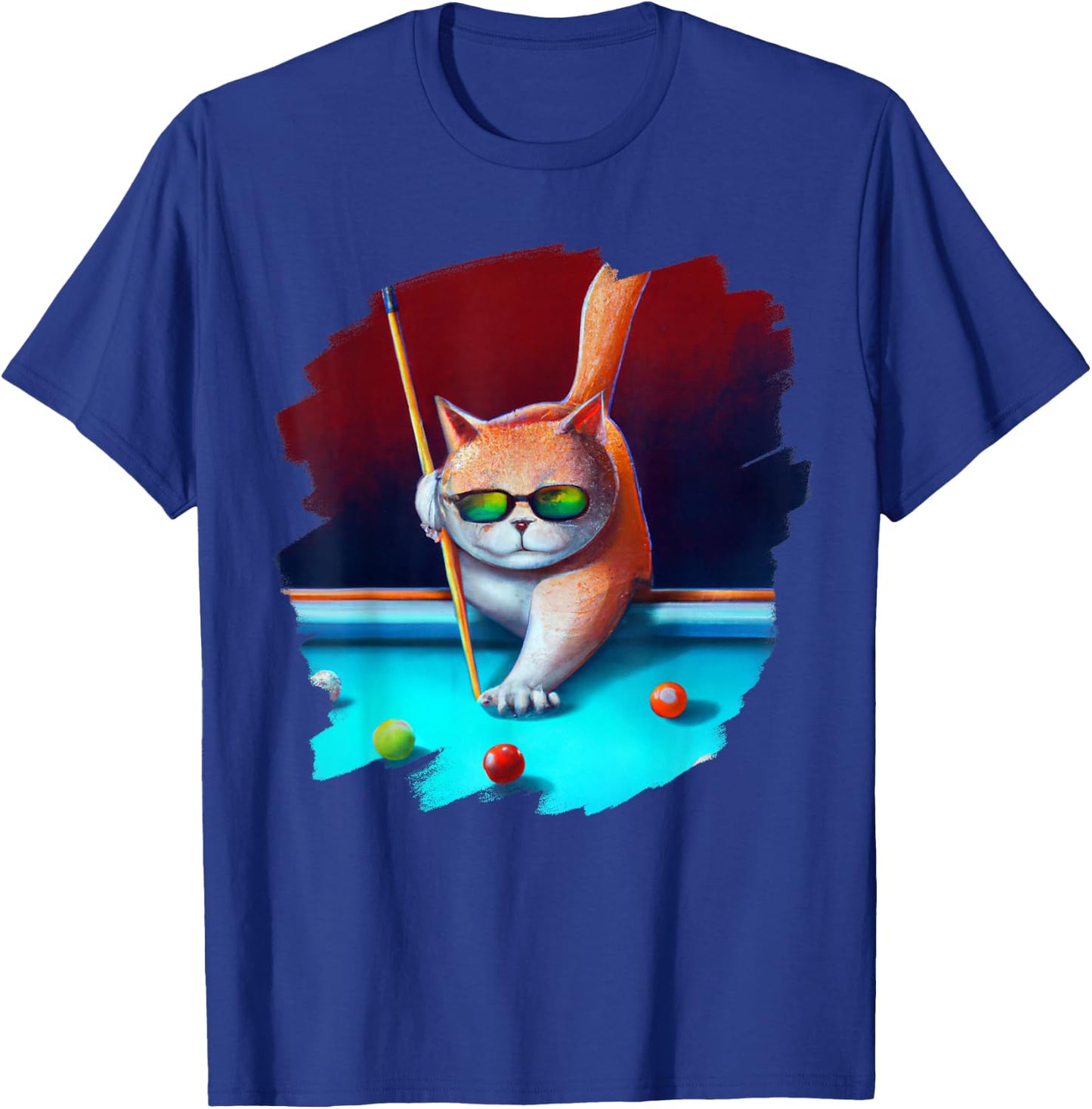 Cat Playing Pool Billiards in Lounge Cool Funny Cats T-Shirt - T-Shirt | Royal
