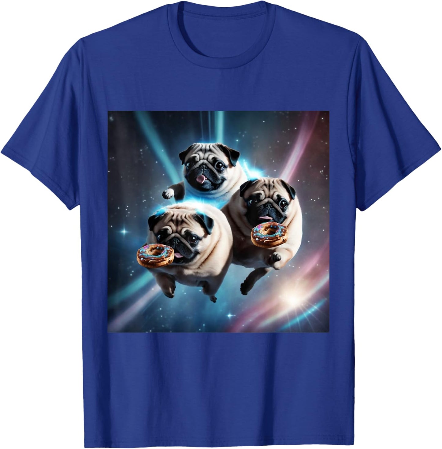 Pugs In Space With Donuts Cute Pug Boys Girls Men Women T-Shirt - T-Shirt | Royal