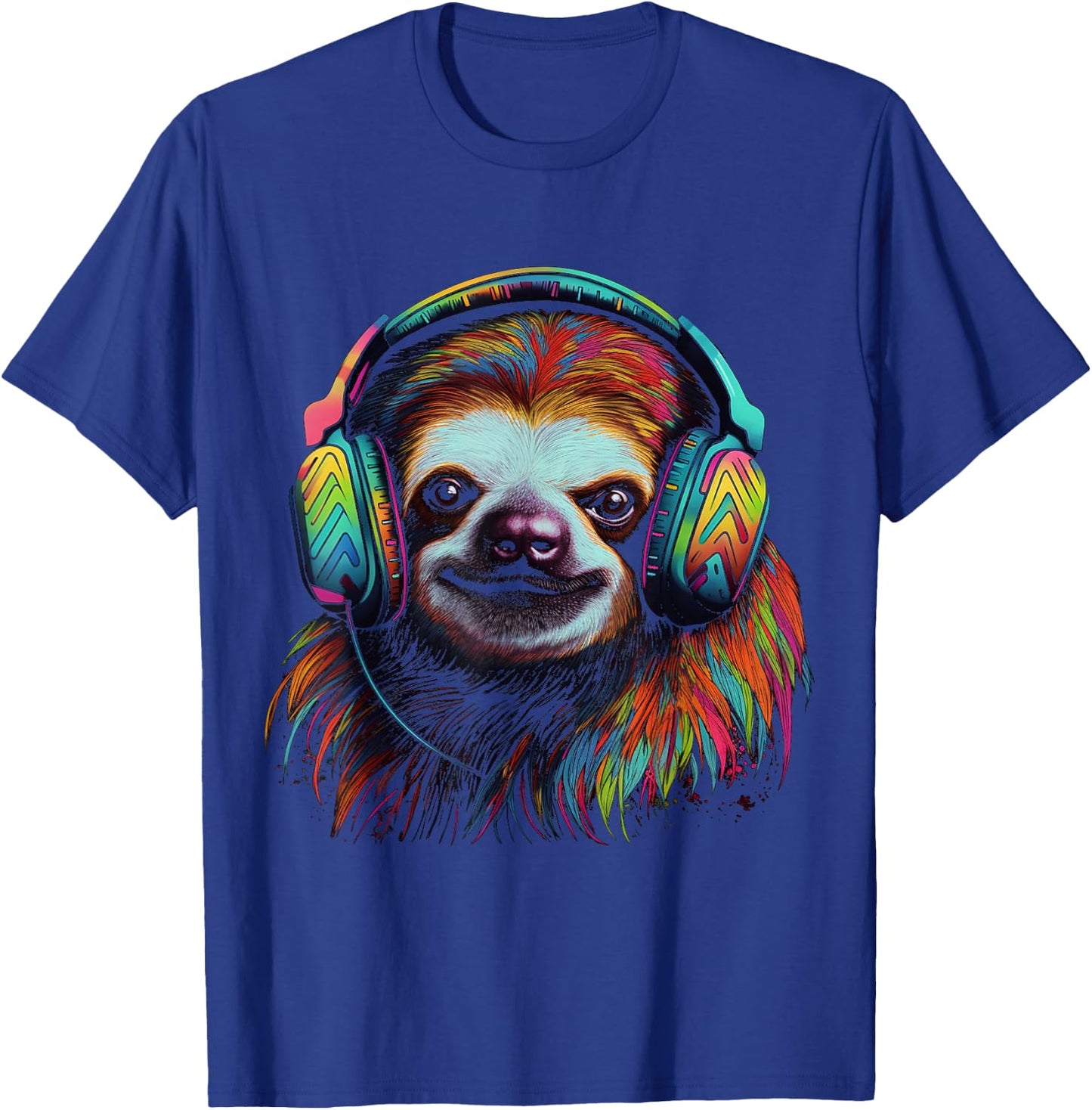 Sloth Artwork Music Colourful Animal Headphones Sloth T-Shirt - T-Shirt | Royal