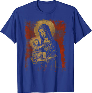 Mary & Jesus Retro Distressed 90s Goth Grunge Vibes Graphic T-Shirt - T-Shirt | Royal