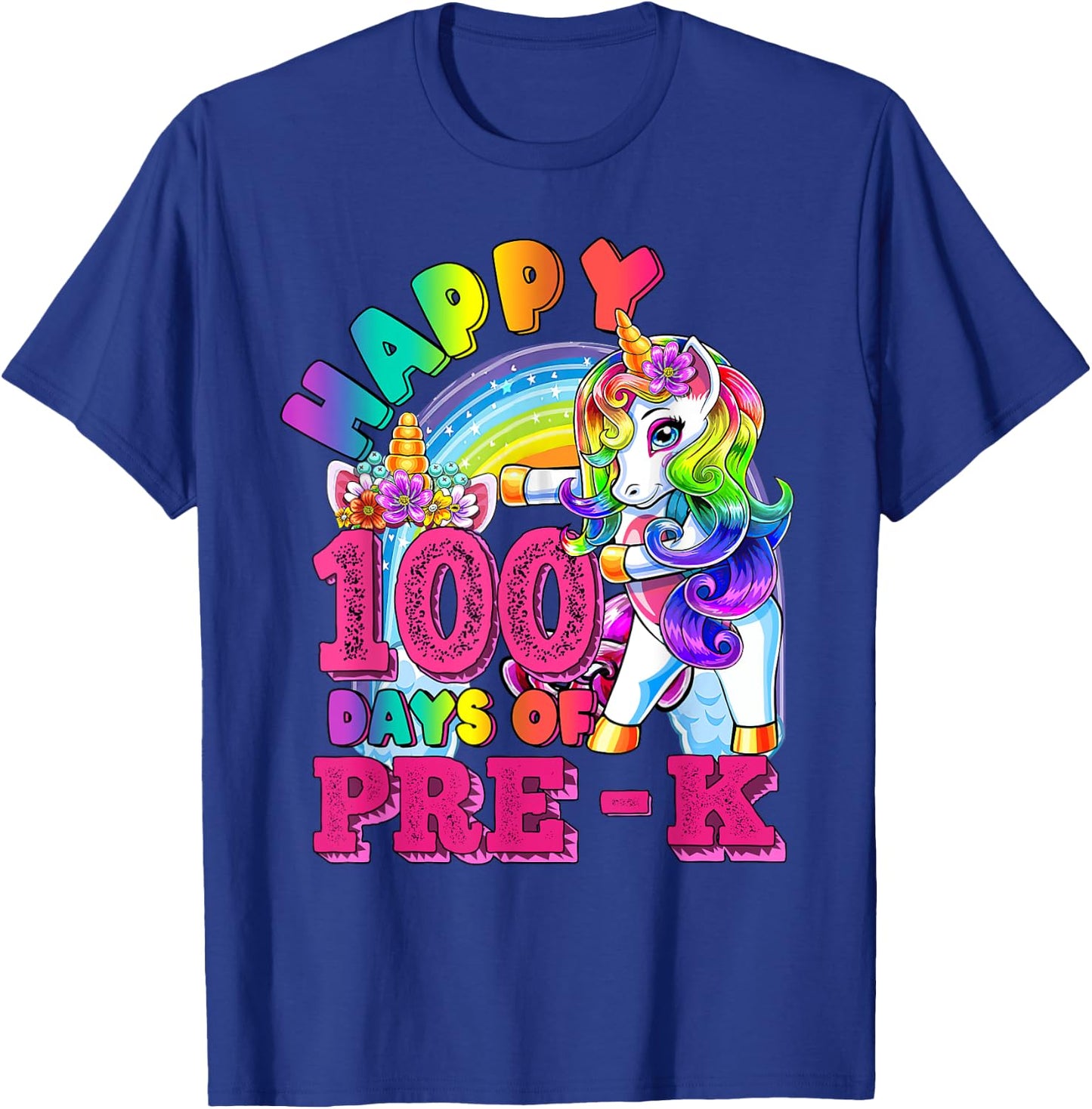 Dabbing Unicorn 100th Day Of School Pre-K Kid Girls Teacher T-Shirt - T-Shirt | Royal