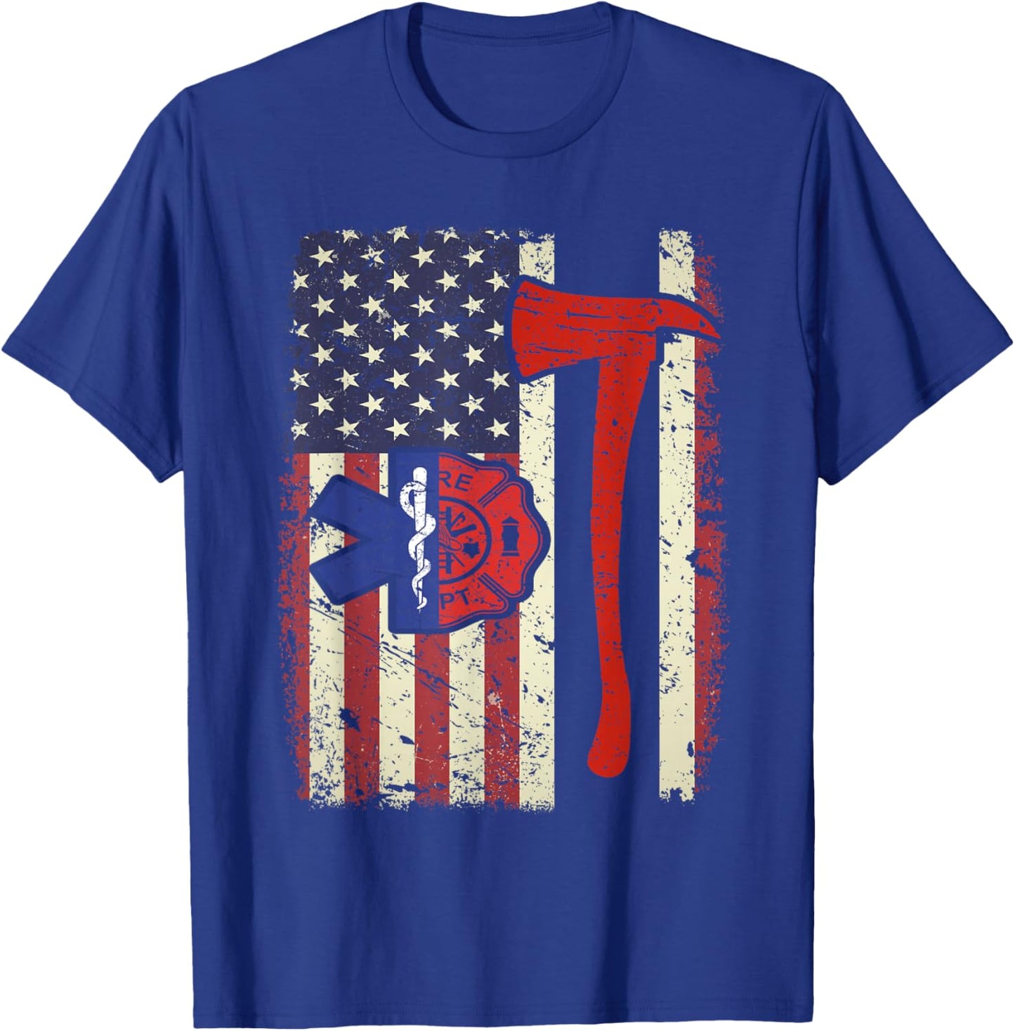 EMT Firefighter American Flag Patriot Paramedic Firefighter T-Shirt - T-Shirt | Royal